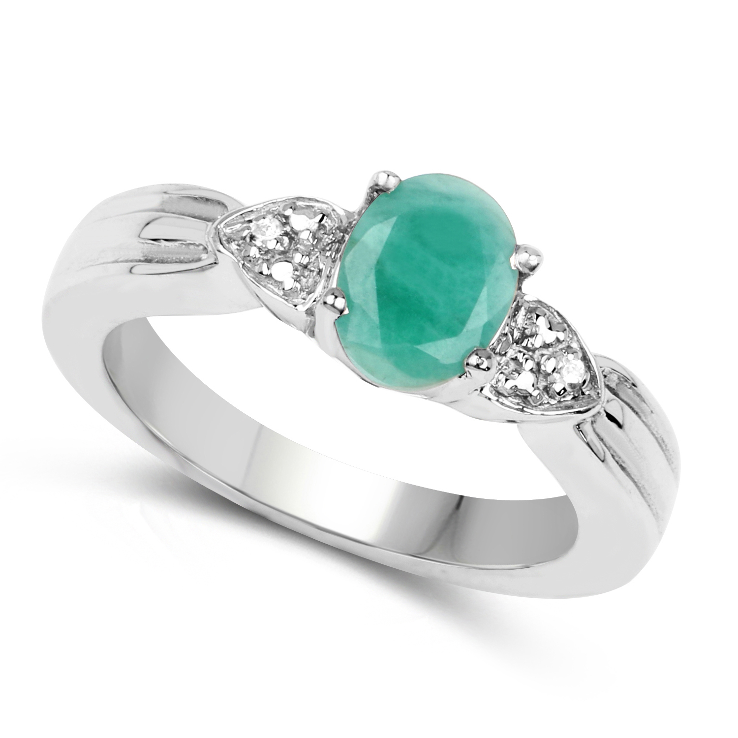 1.08 Carat Genuine Emerald and White Topaz .925 Sterling Silver Ring