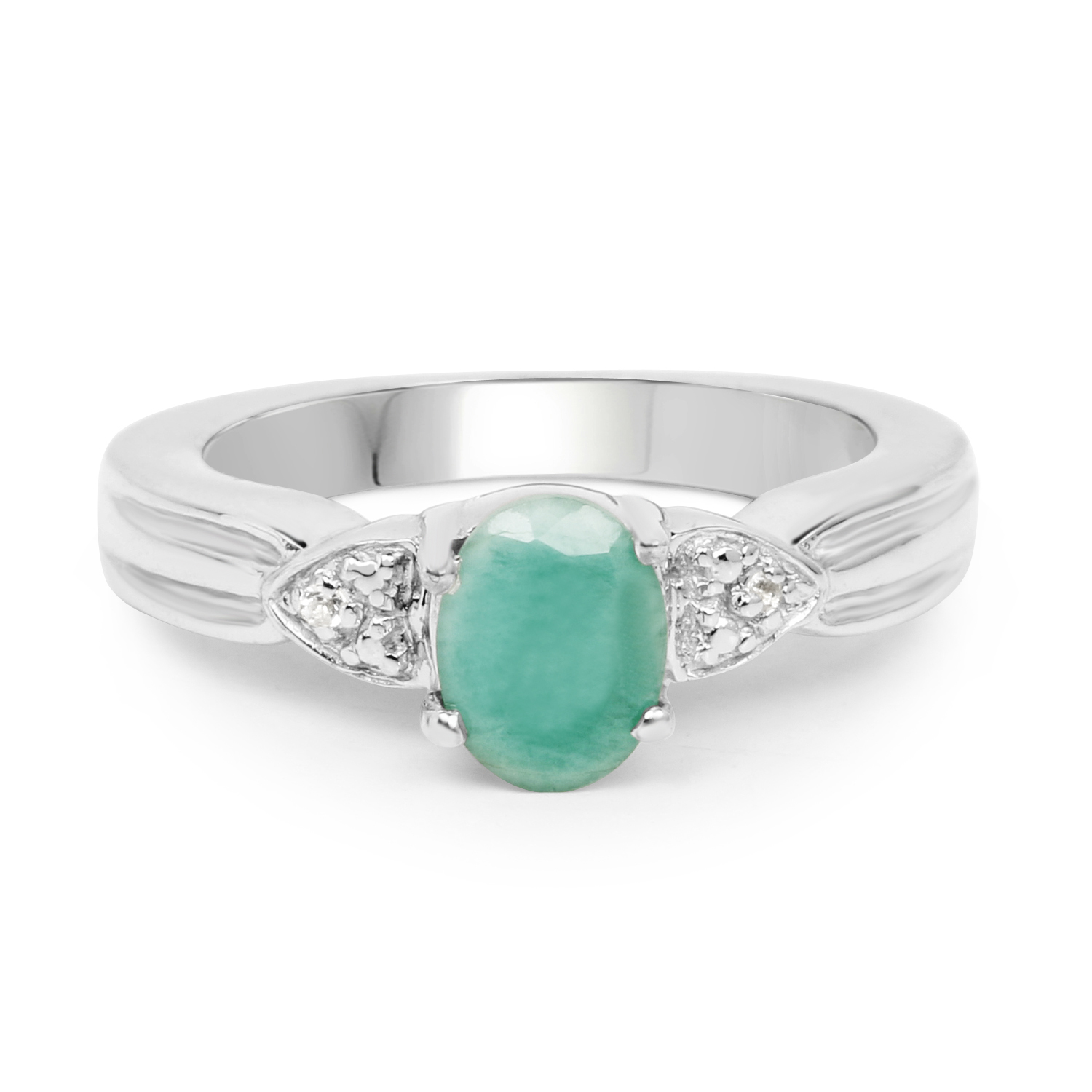1.08 Carat Genuine Emerald and White Topaz .925 Sterling Silver Ring