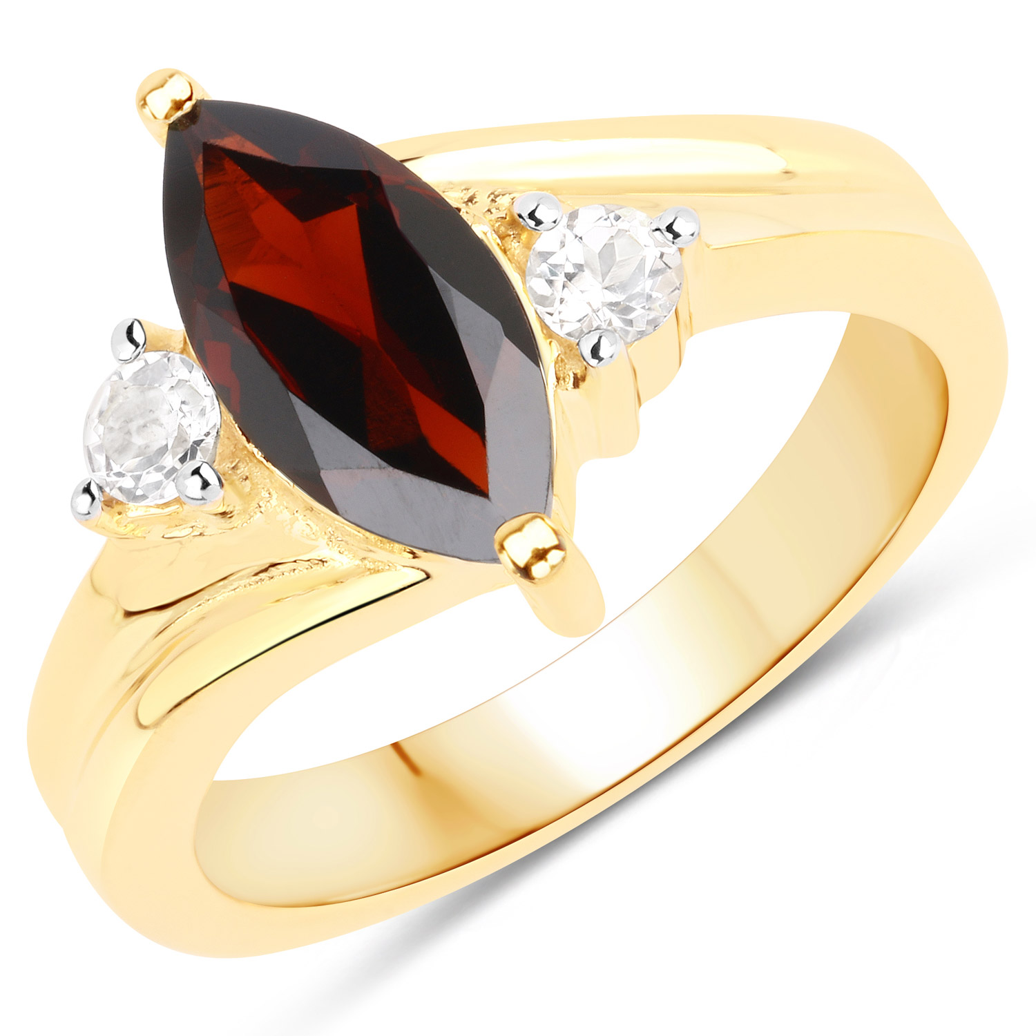 2.25 Carat Genuine Garnet and White Topaz .925 Sterling Silver Ring