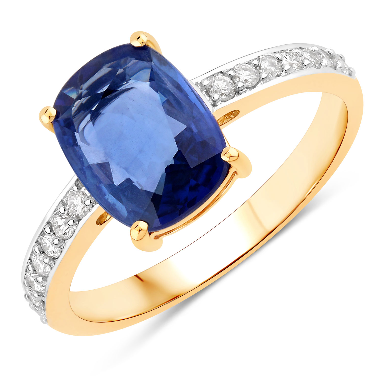 2.47 Carat Genuine Ceylon Blue Sapphire and White Diamond 18K Yellow Gold Ring