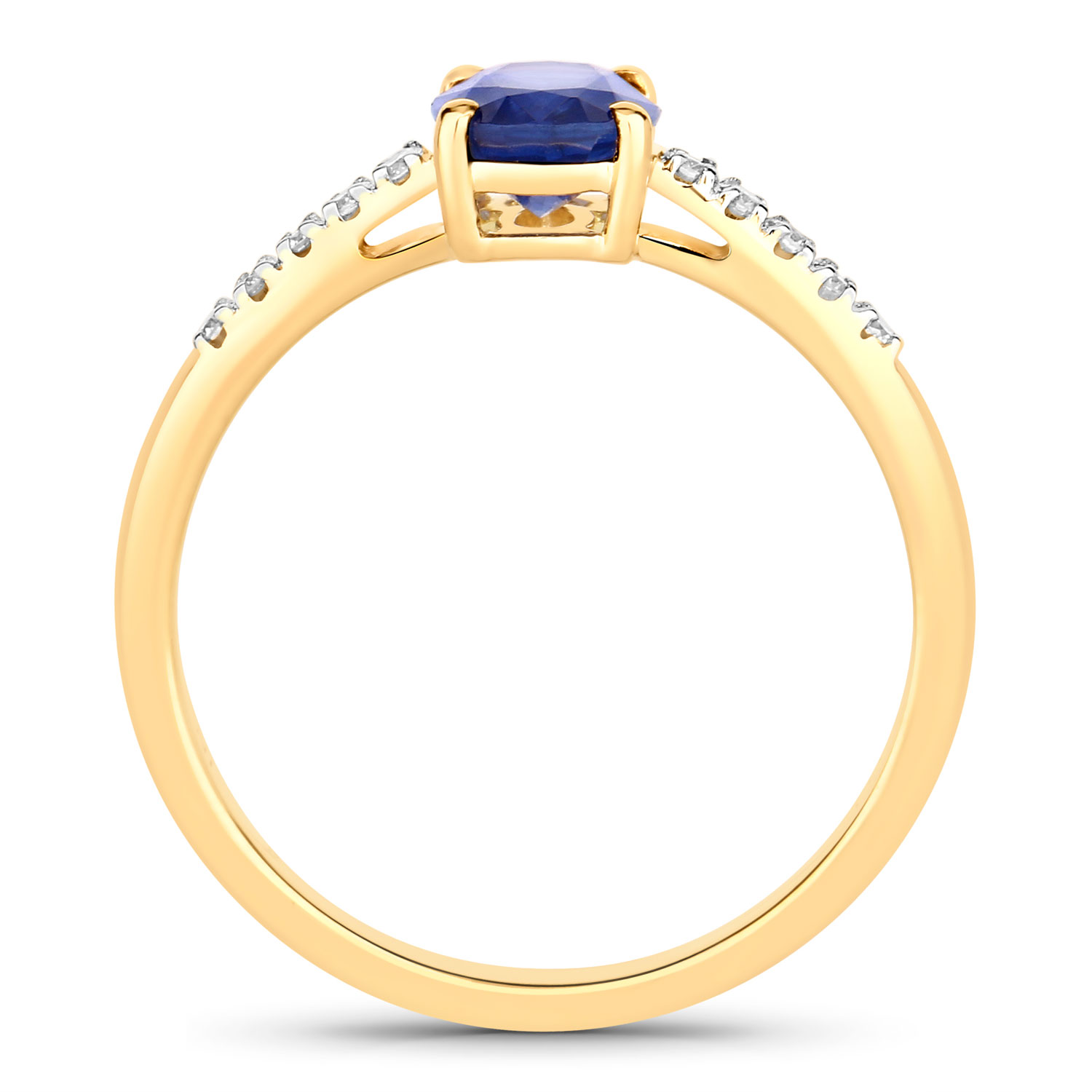 1.22 Carat Genuine Ceylon Blue Sapphire and White Diamond 18K Yellow Gold Ring