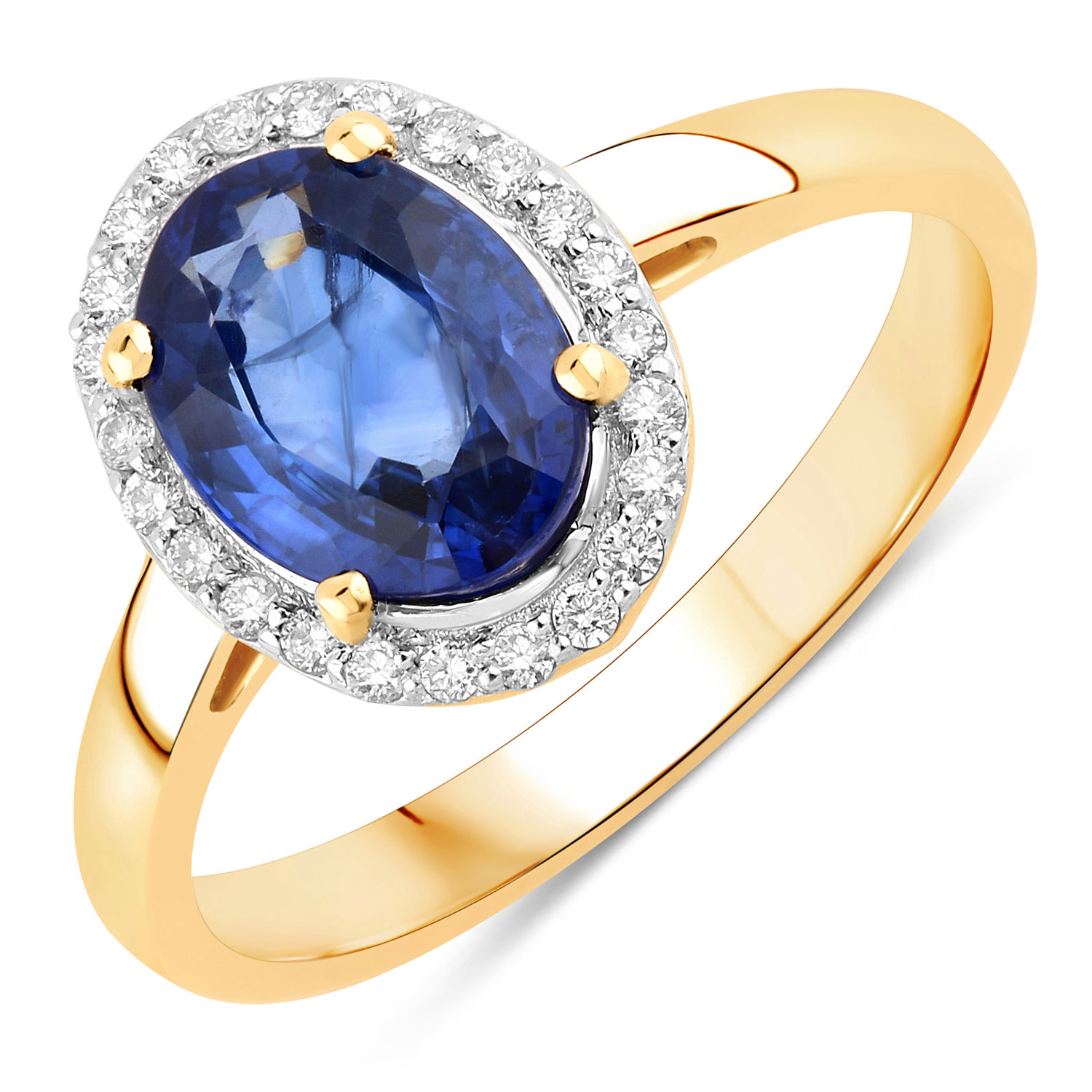 18K Yellow Gold Size 7 Ring 2.02 Carat Sapphire Oval Cut with White Diamond 0.16ct (Vault_Q)