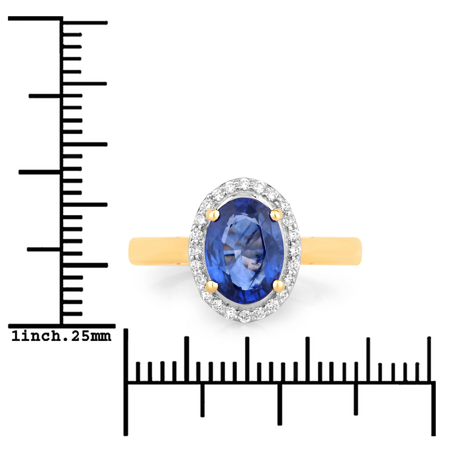 18K Yellow Gold Size 7 Ring 2.02 Carat Sapphire Oval Cut with White Diamond 0.16ct (Vault_Q) - Image 3