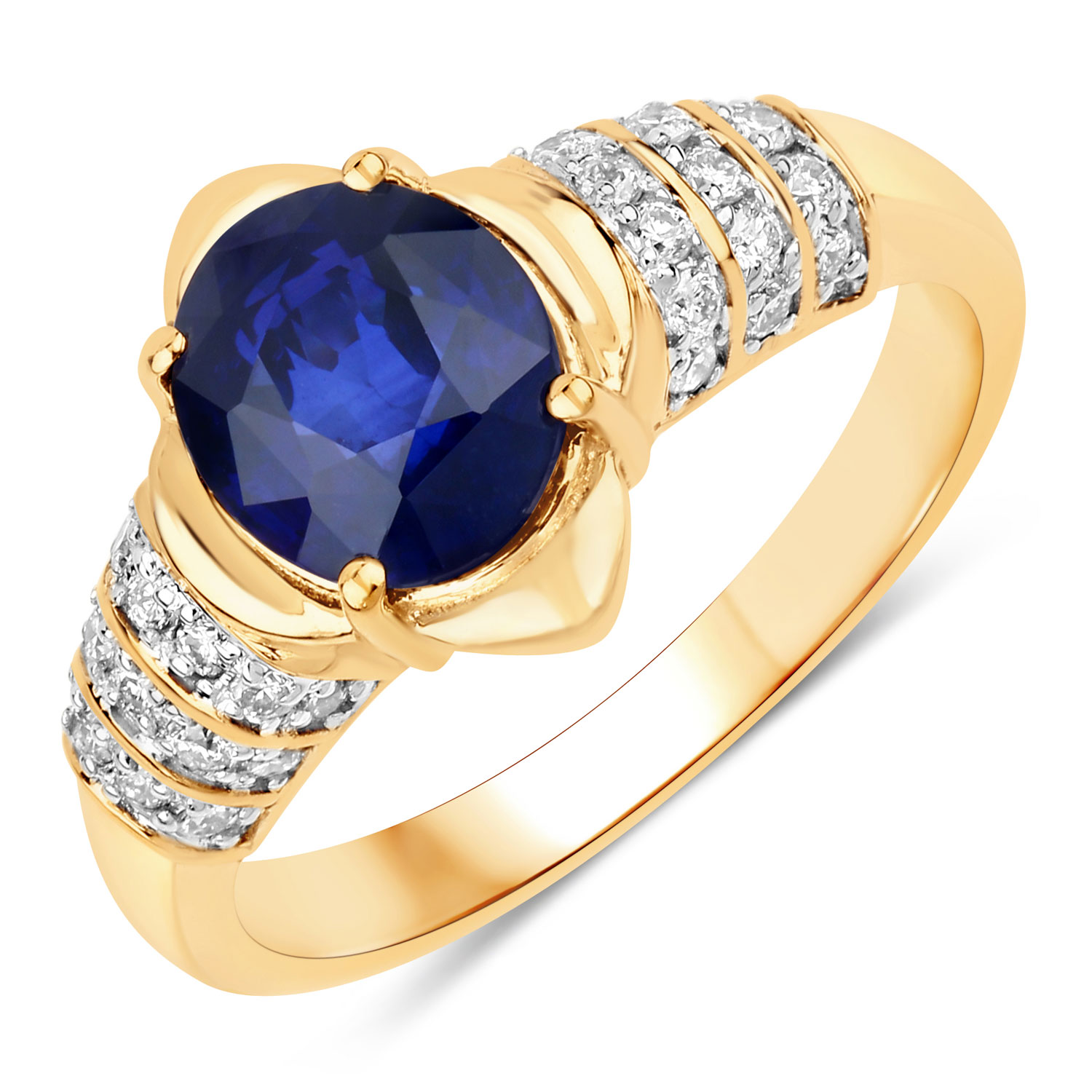 2.65 Carat Genuine Ceylon Blue Sapphire and White Diamond 18K Yellow Gold Ring