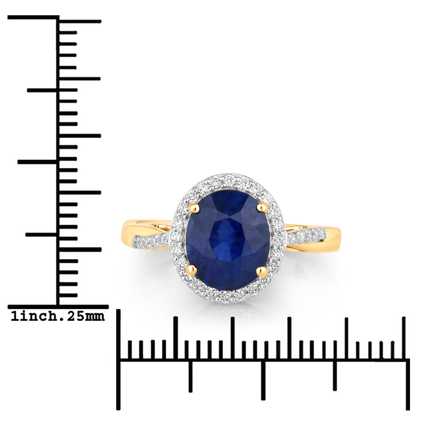 18K Yellow Gold Size 7 Ring 2.62 Carat Sapphire Oval Cut with White Diamond 0.24ct (Vault_Q) - Image 3