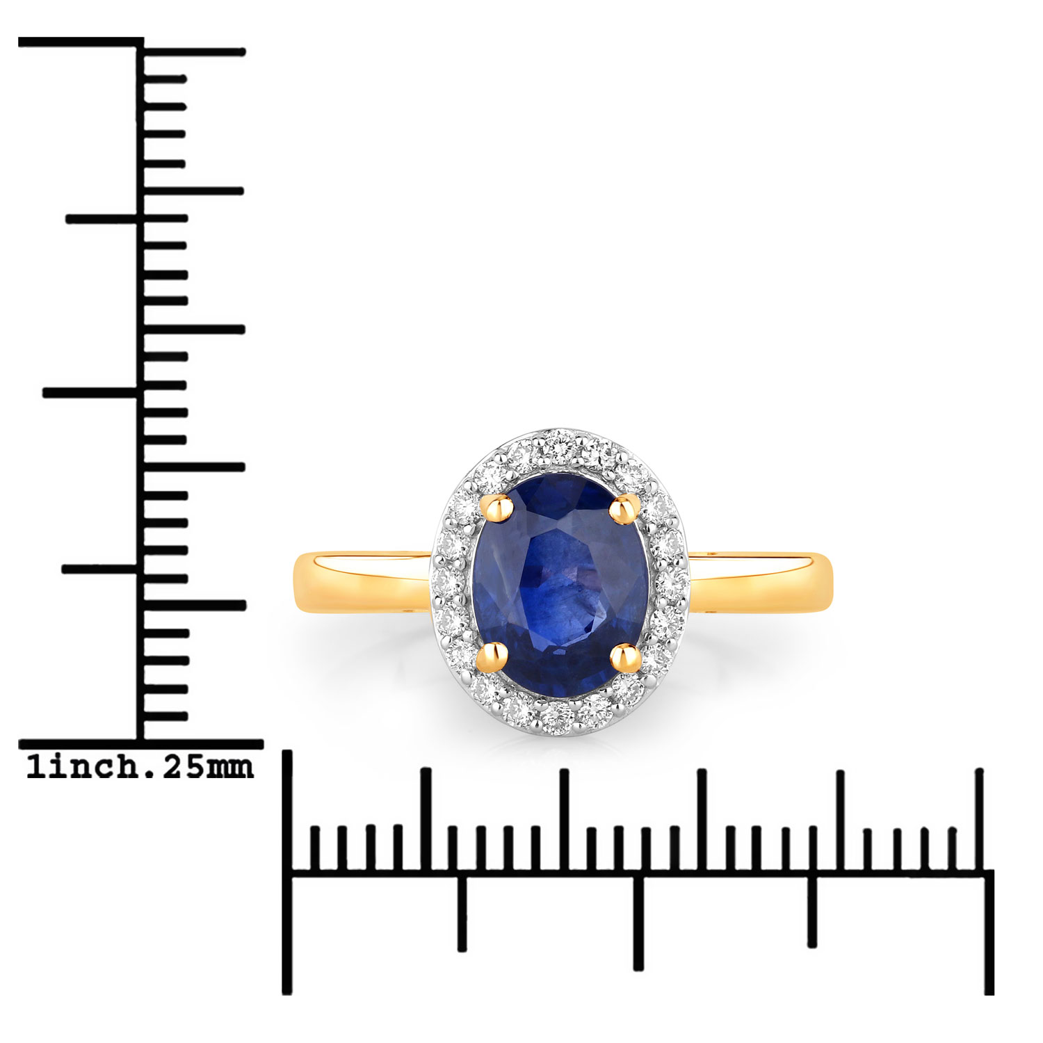 18K Yellow Gold Size 7 Ring 1.9 Carat Sapphire Oval Cut with White Diamond 0.2ct (Vault_Q) - Image 3