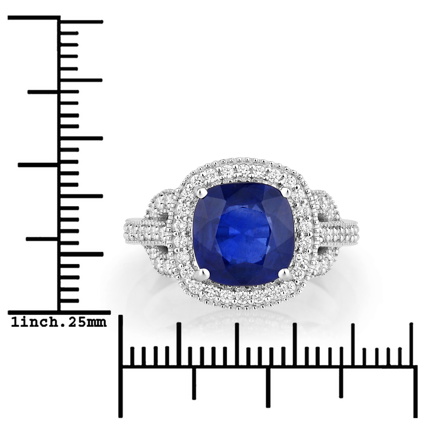 18K White Gold Size 7 Ring 3.18 Carat Sapphire Cushion Cut with White Diamond 0.45ct (Vault_Q) - Image 3