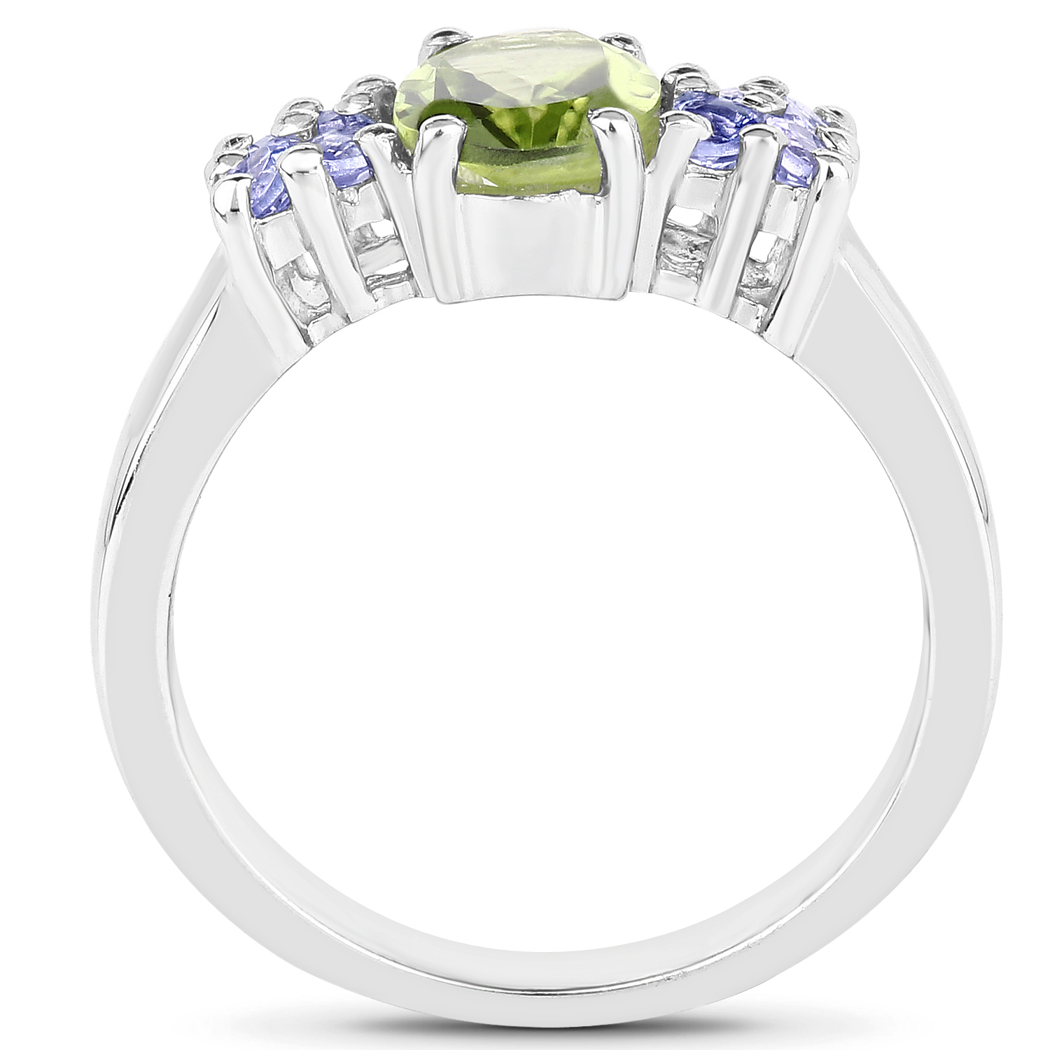 1.34 Carat Genuine Peridot and Tanzanite .925 Sterling Silver Ring