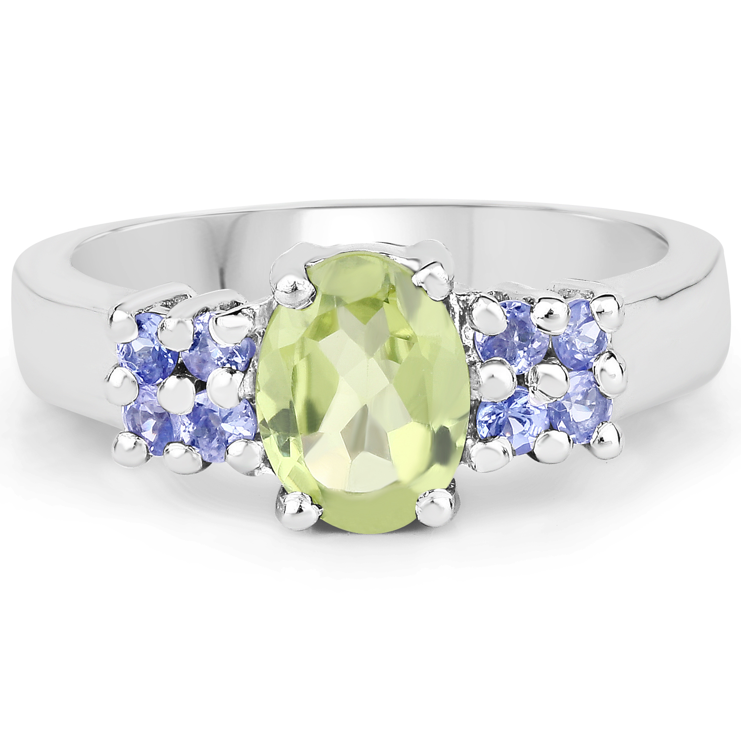 1.34 Carat Genuine Peridot and Tanzanite .925 Sterling Silver Ring