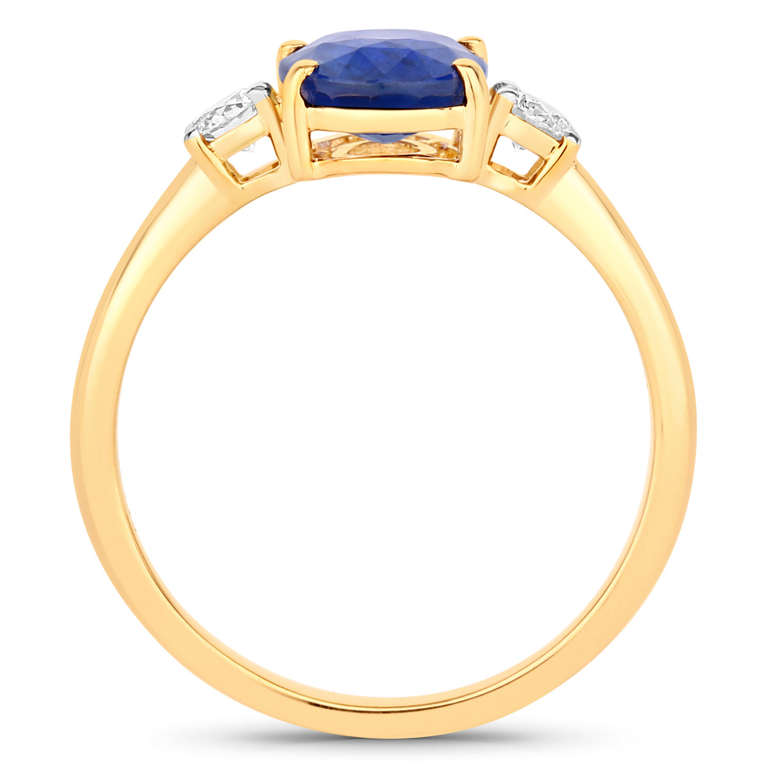 2.33 Carat Genuine Ceylon Blue Sapphire and White Diamond 18K Yellow Gold Ring