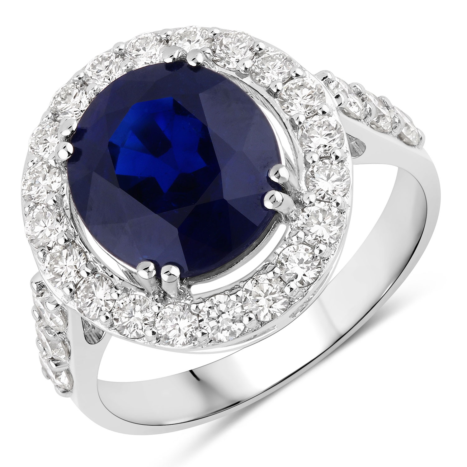 18K White Gold Size 7 Ring 4.74 Carat Sapphire Oval Cut with White Diamond 1.01ct (Vault_Q)