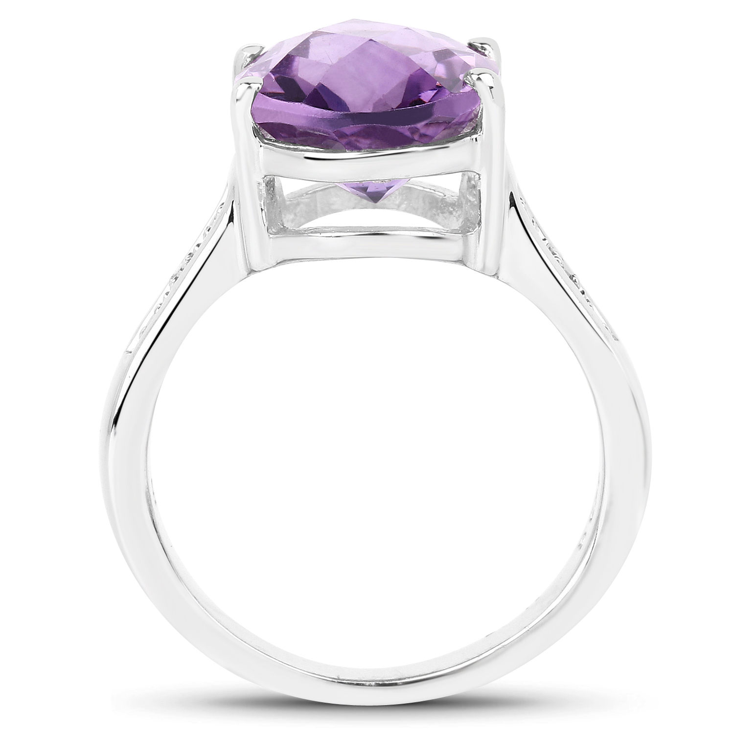 4.26 Carat Genuine Amethyst and White Diamond .925 Sterling Silver Ring