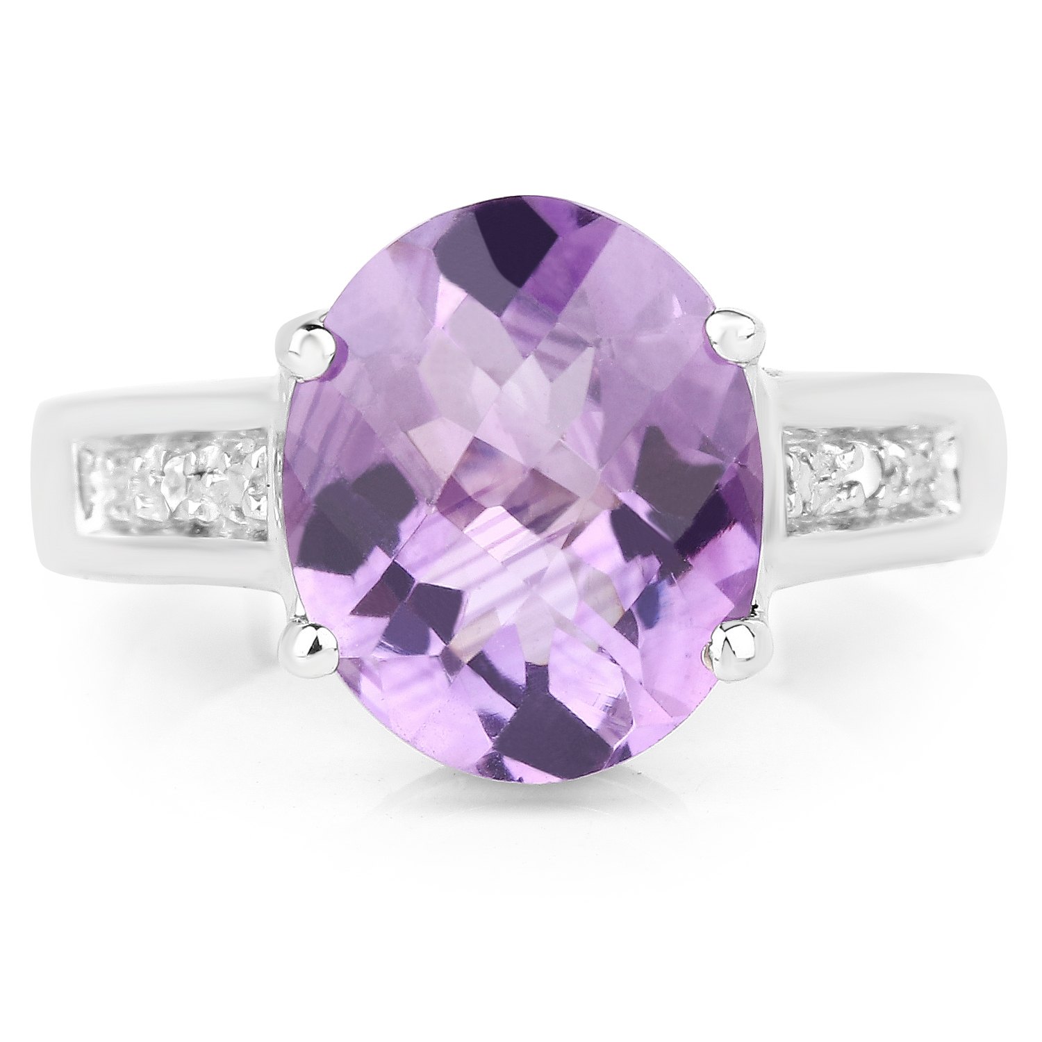 4.26 Carat Genuine Amethyst and White Diamond .925 Sterling Silver Ring