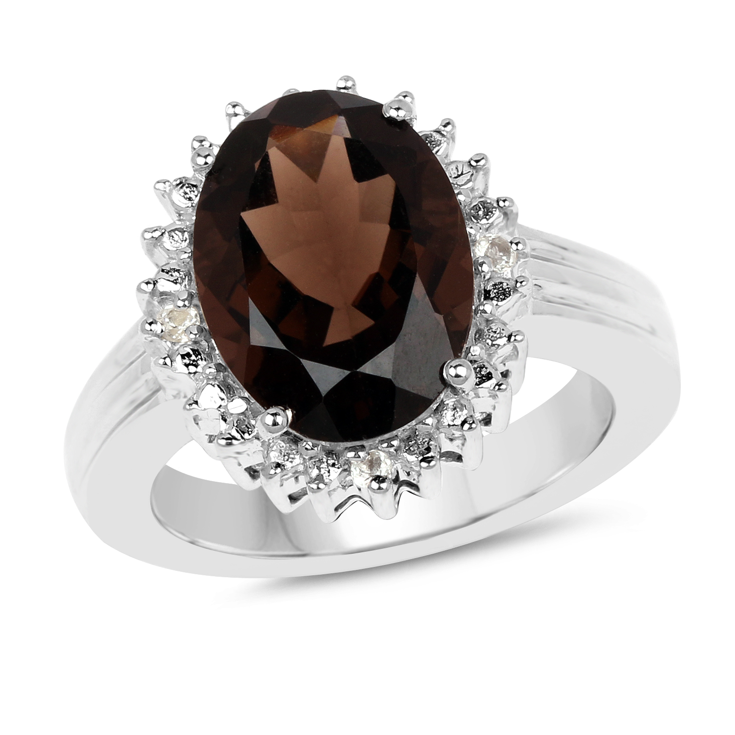 5.24 Carat Genuine Smoky Quartz & White Topaz .925 Sterling Silver Ring