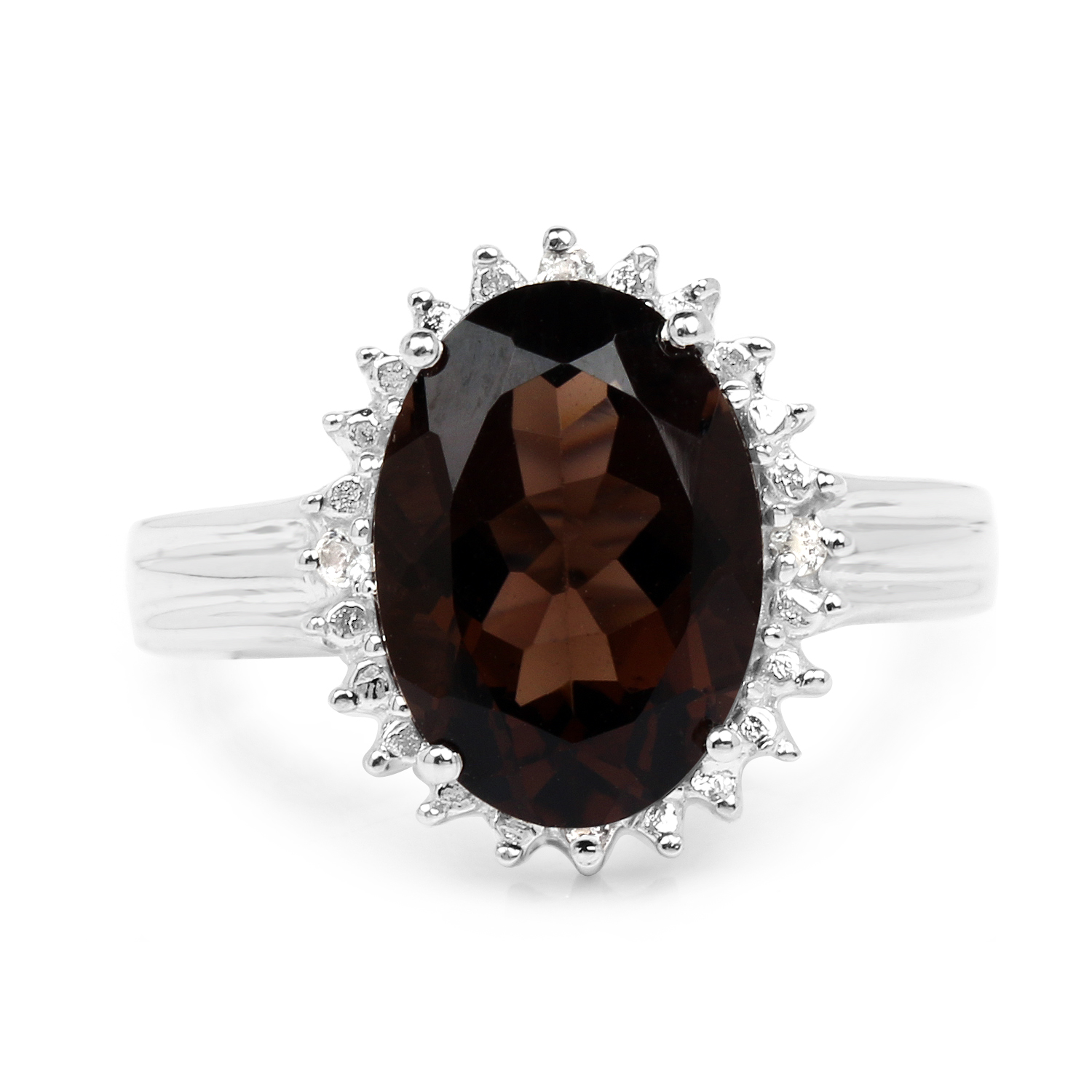 5.24 Carat Genuine Smoky Quartz & White Topaz .925 Sterling Silver Ring