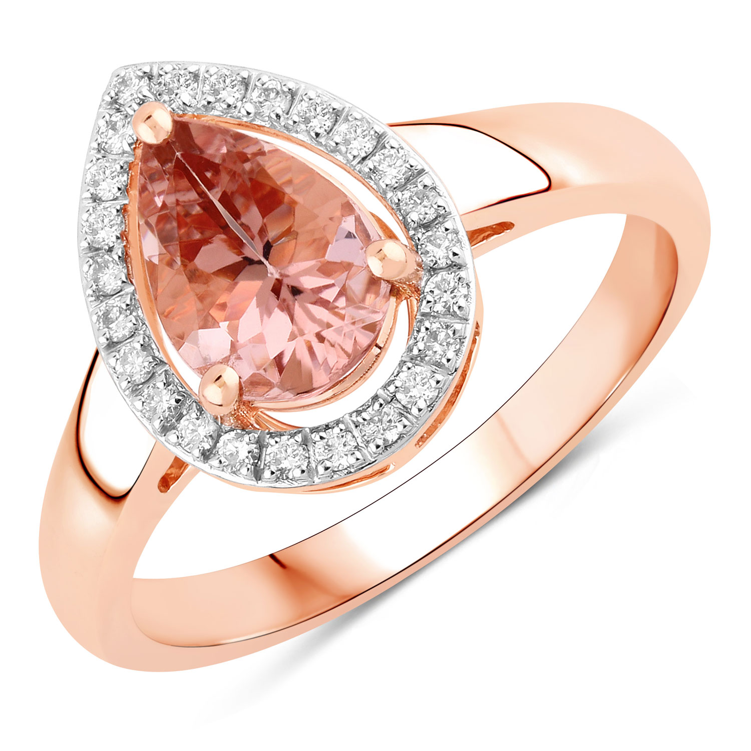 1.05 Carat Genuine Morganite and White Diamond 14K Rose Gold Ring