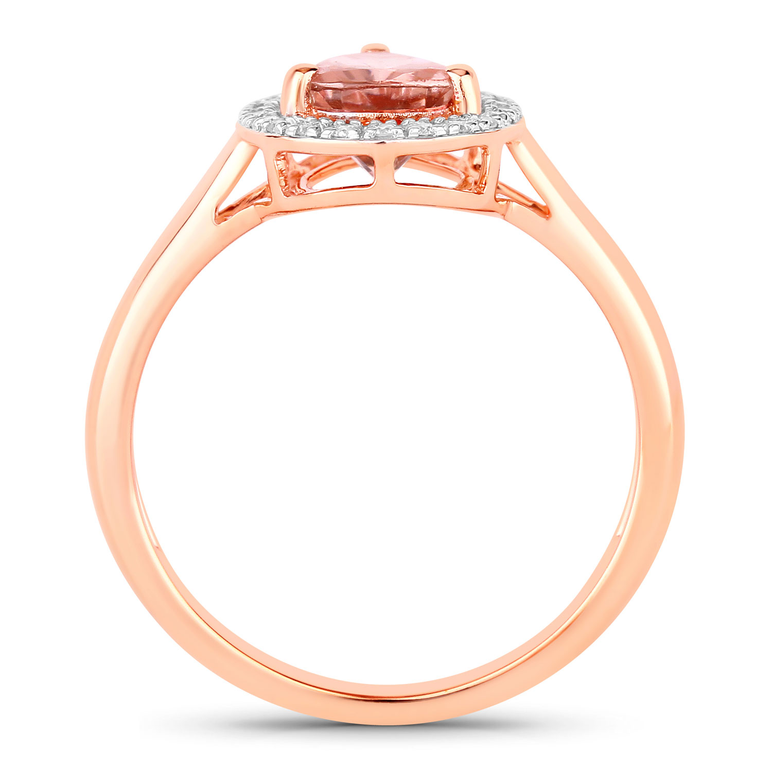 1.05 Carat Genuine Morganite and White Diamond 14K Rose Gold Ring