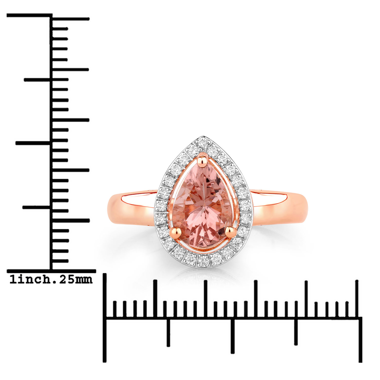 1.05 Carat Genuine Morganite and White Diamond 14K Rose Gold Ring