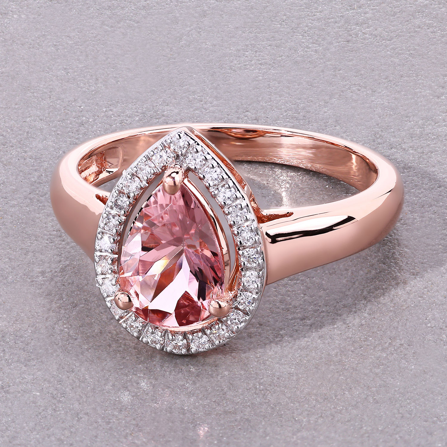 1.05 Carat Genuine Morganite and White Diamond 14K Rose Gold Ring