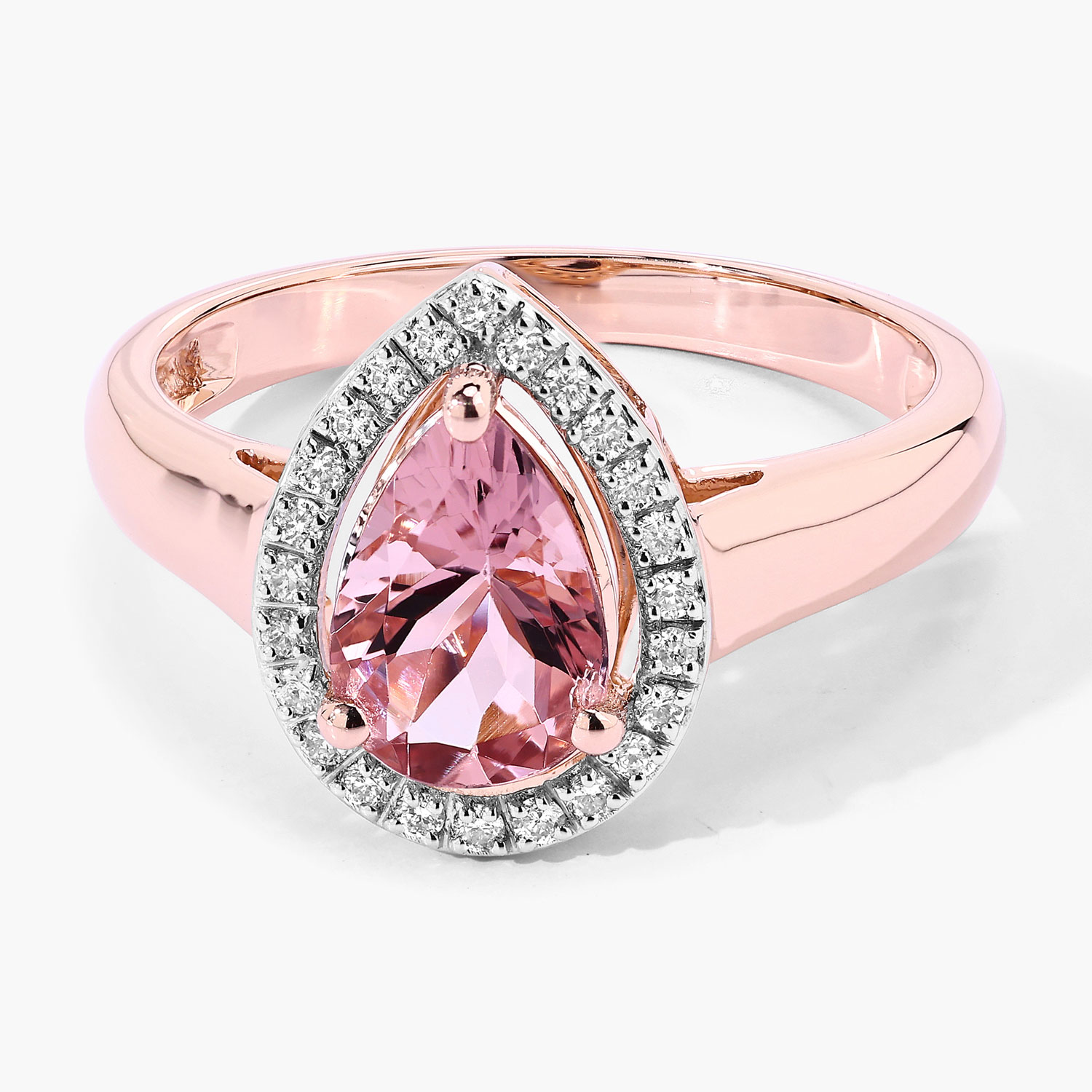 1.05 Carat Genuine Morganite and White Diamond 14K Rose Gold Ring