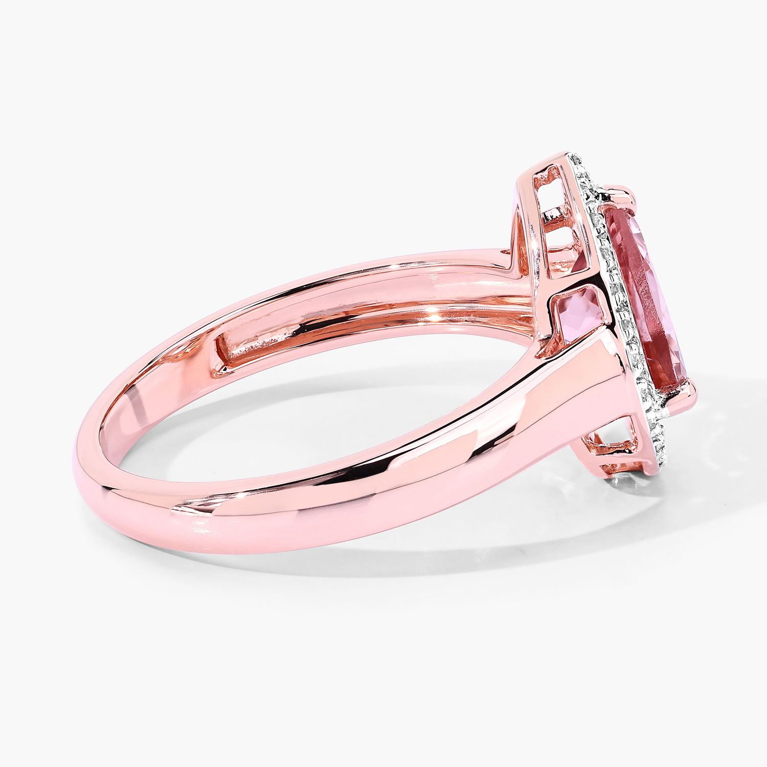 1.05 Carat Genuine Morganite and White Diamond 14K Rose Gold Ring