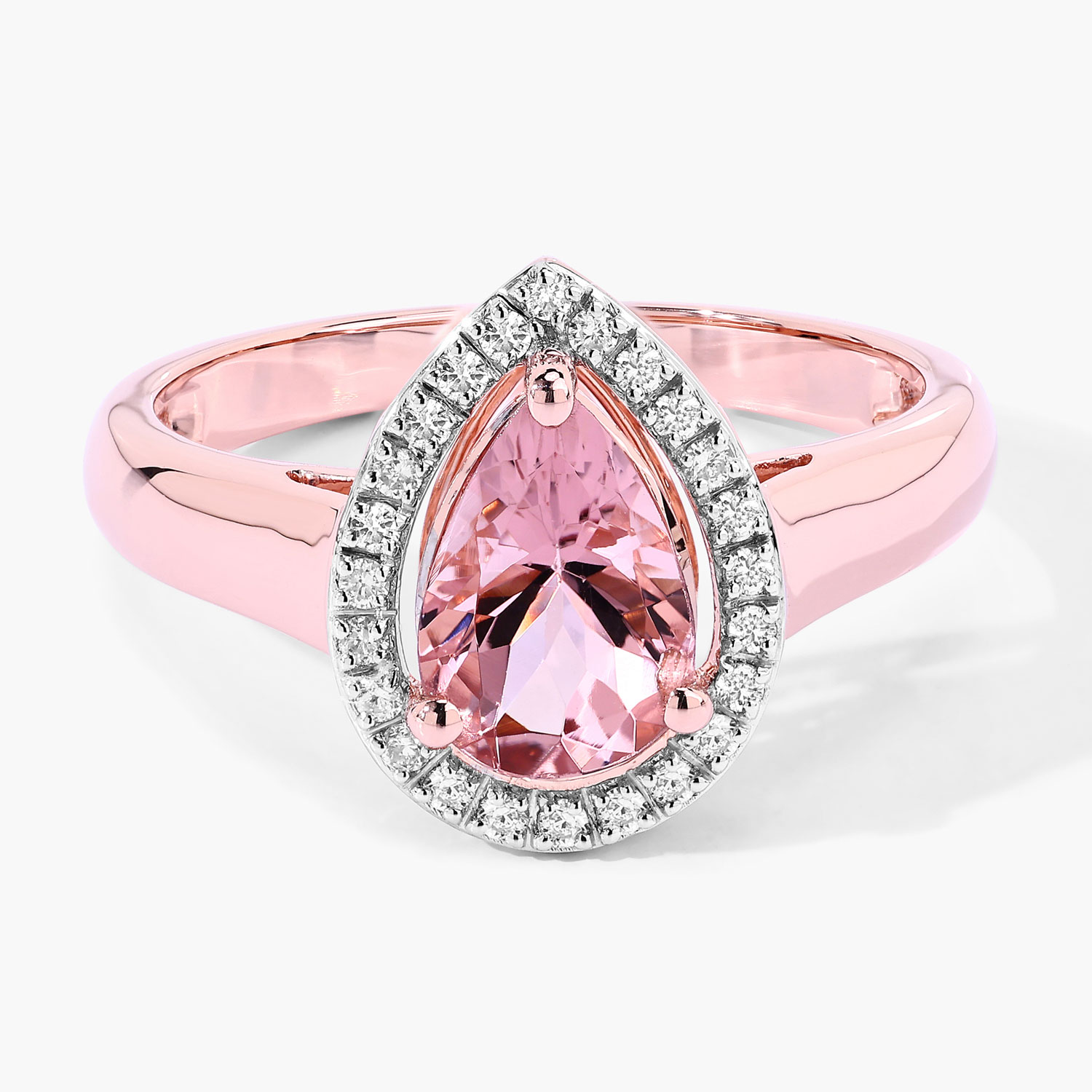 1.05 Carat Genuine Morganite and White Diamond 14K Rose Gold Ring