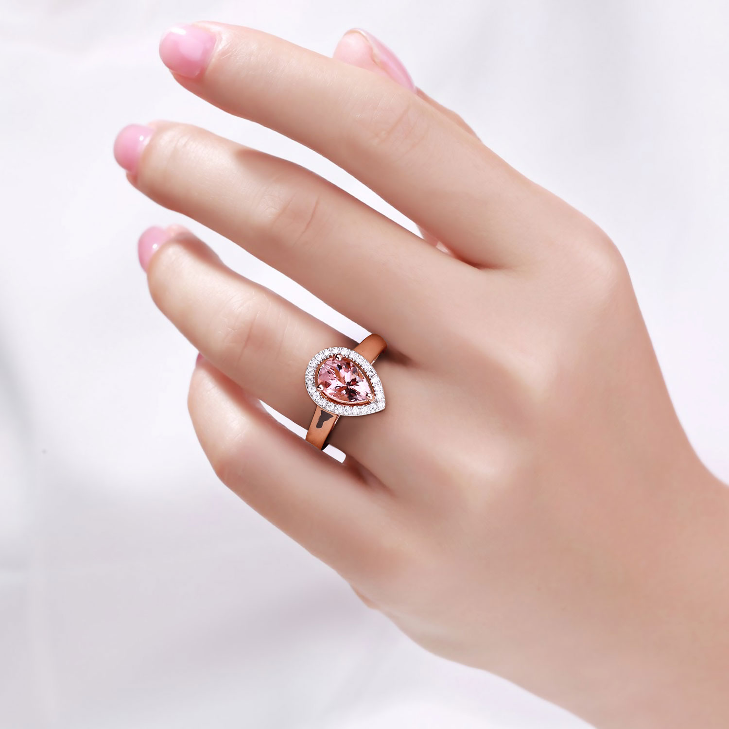 1.05 Carat Genuine Morganite and White Diamond 14K Rose Gold Ring