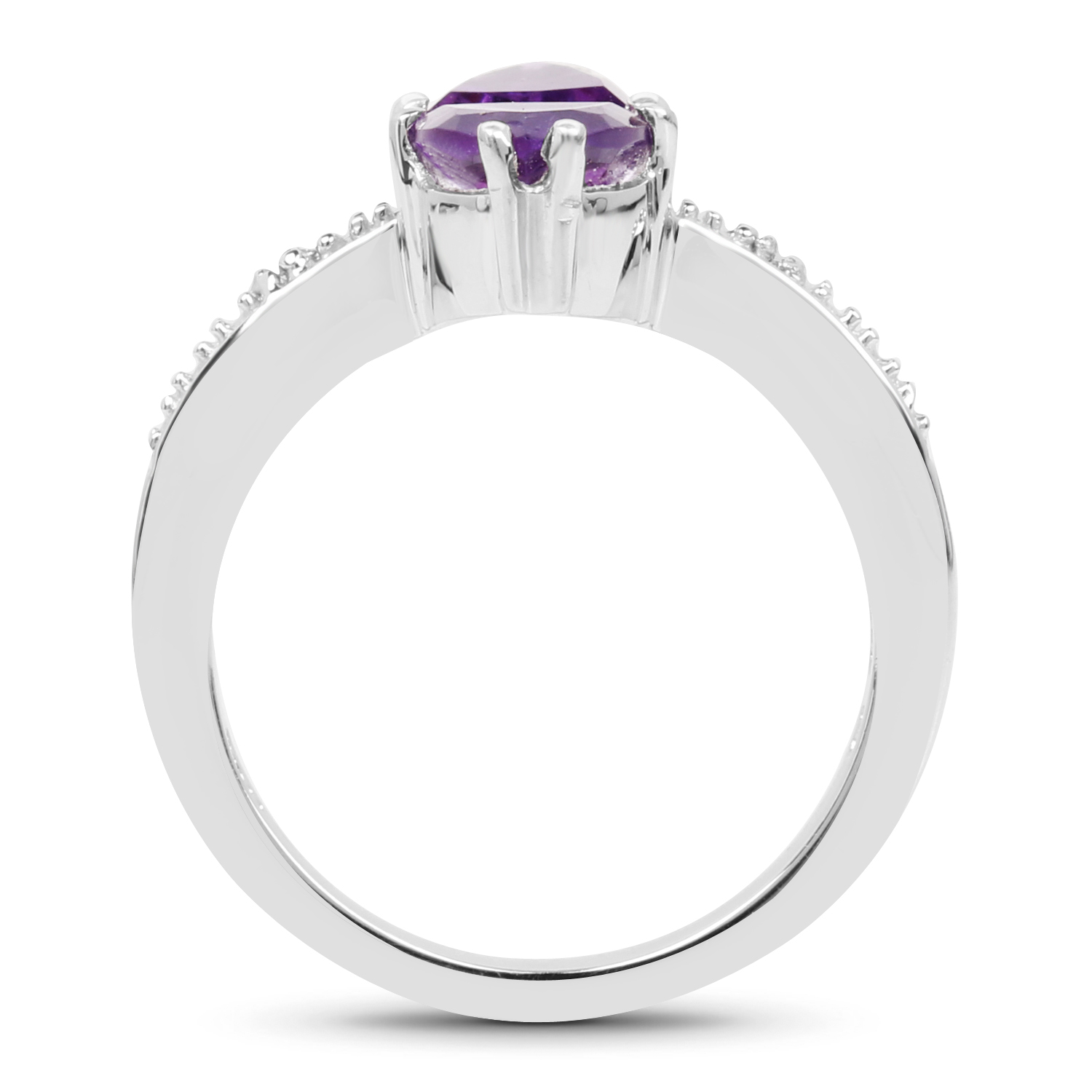 1.01 Carat Genuine Amethyst & White Topaz .925 Sterling Silver Ring