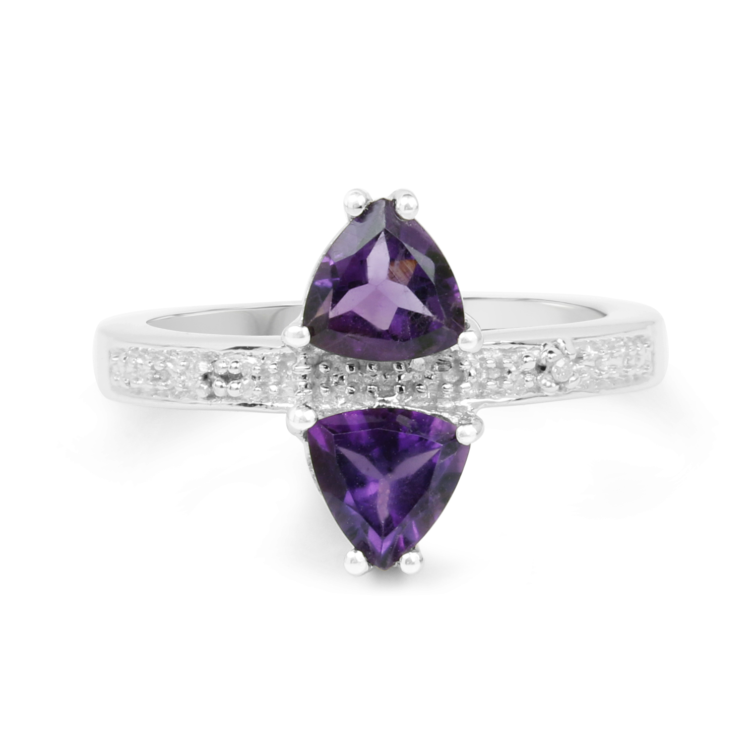1.01 Carat Genuine Amethyst & White Topaz .925 Sterling Silver Ring