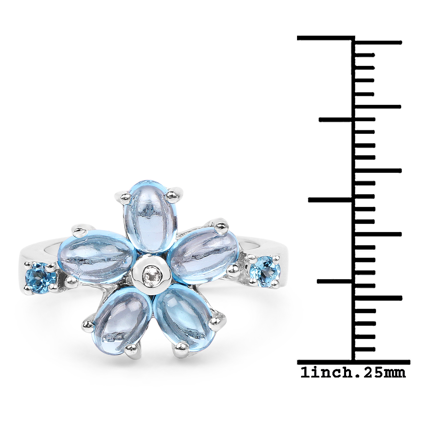 3.68 Carat Genuine Swiss Blue Topaz and White Topaz .925 Sterling Silver Ring