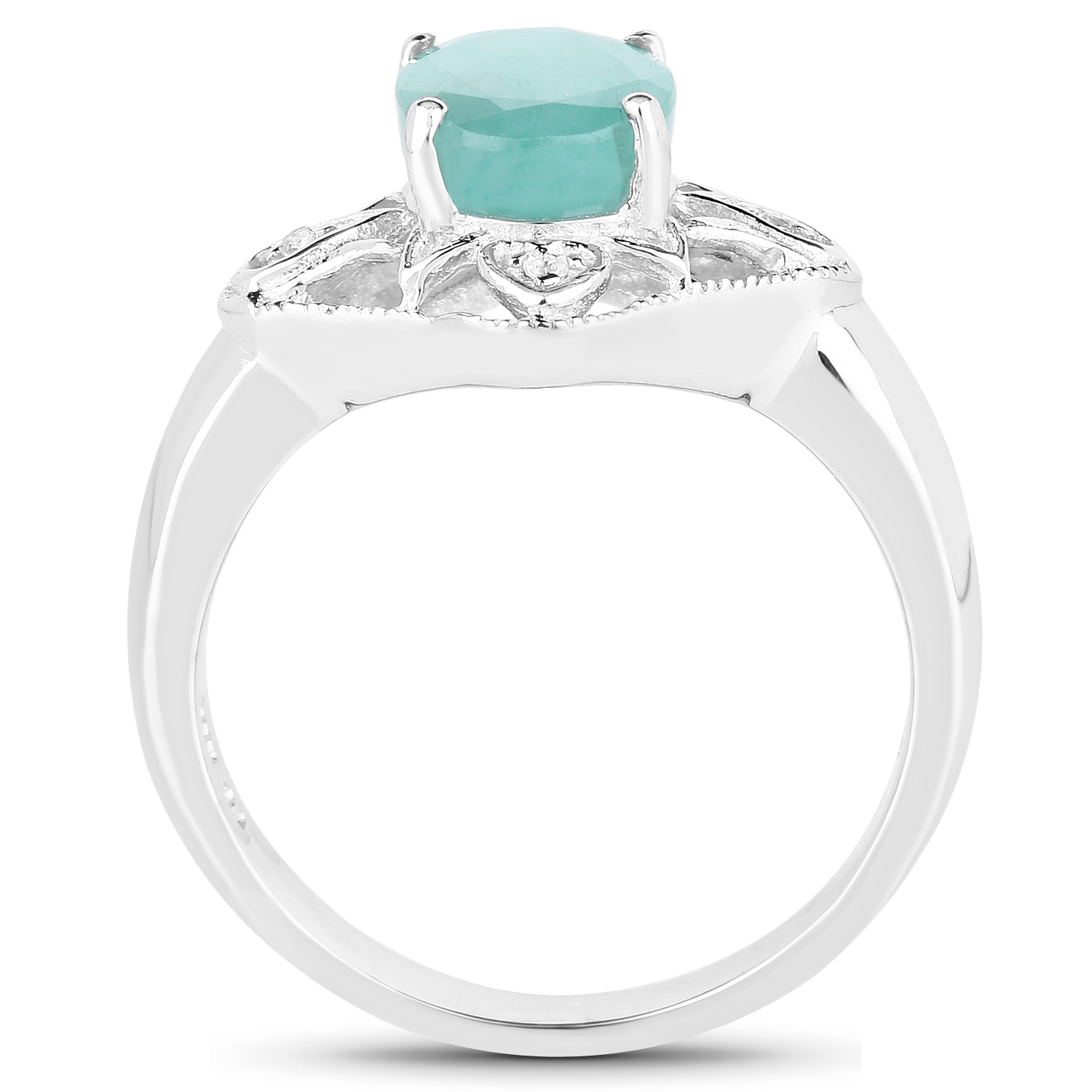 1.69 Carat Genuine Emerald and White Topaz .925 Sterling Silver Ring