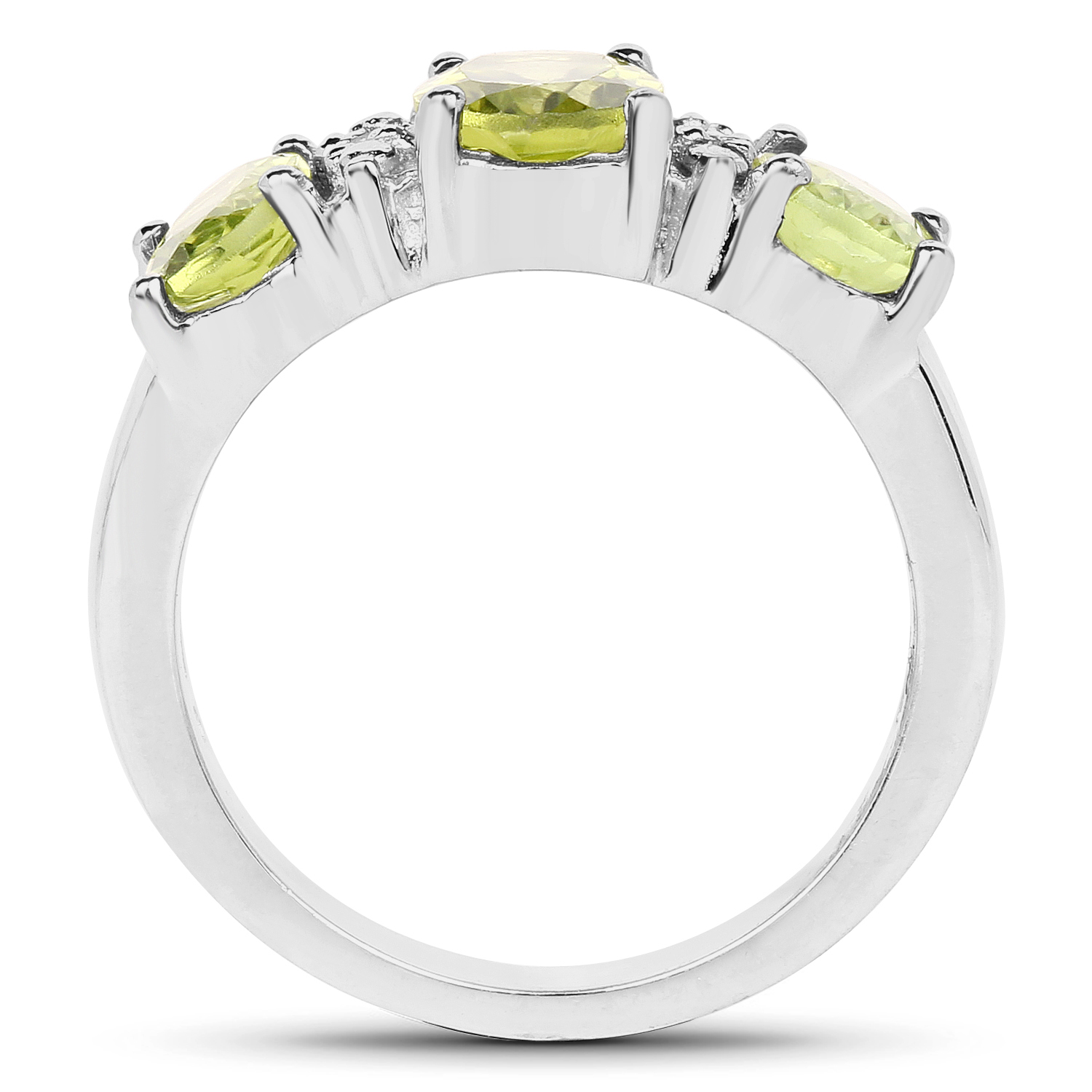 2.90 Carat Genuine Peridot and White Topaz .925 Sterling Silver Ring