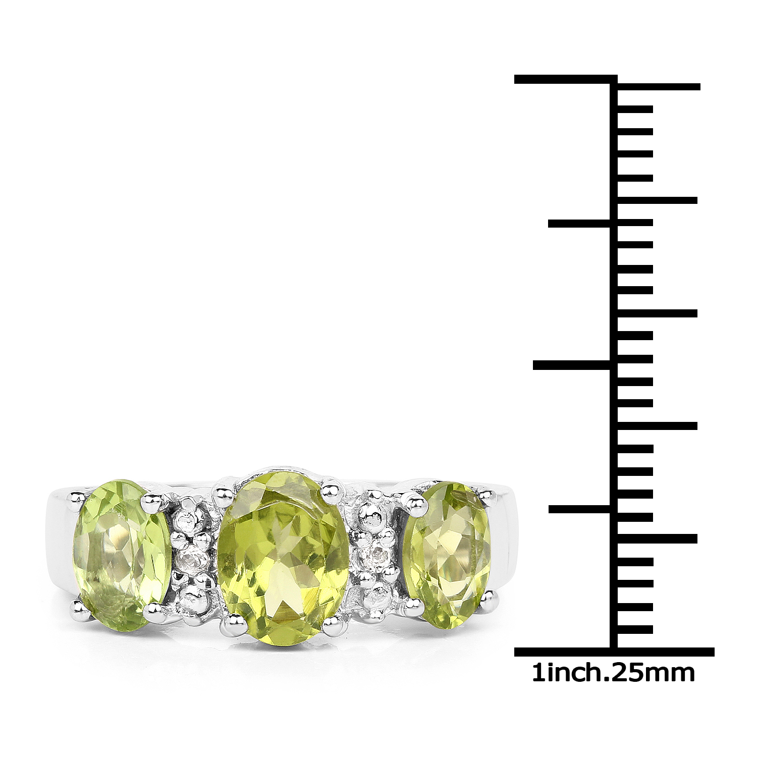 2.90 Carat Genuine Peridot and White Topaz .925 Sterling Silver Ring