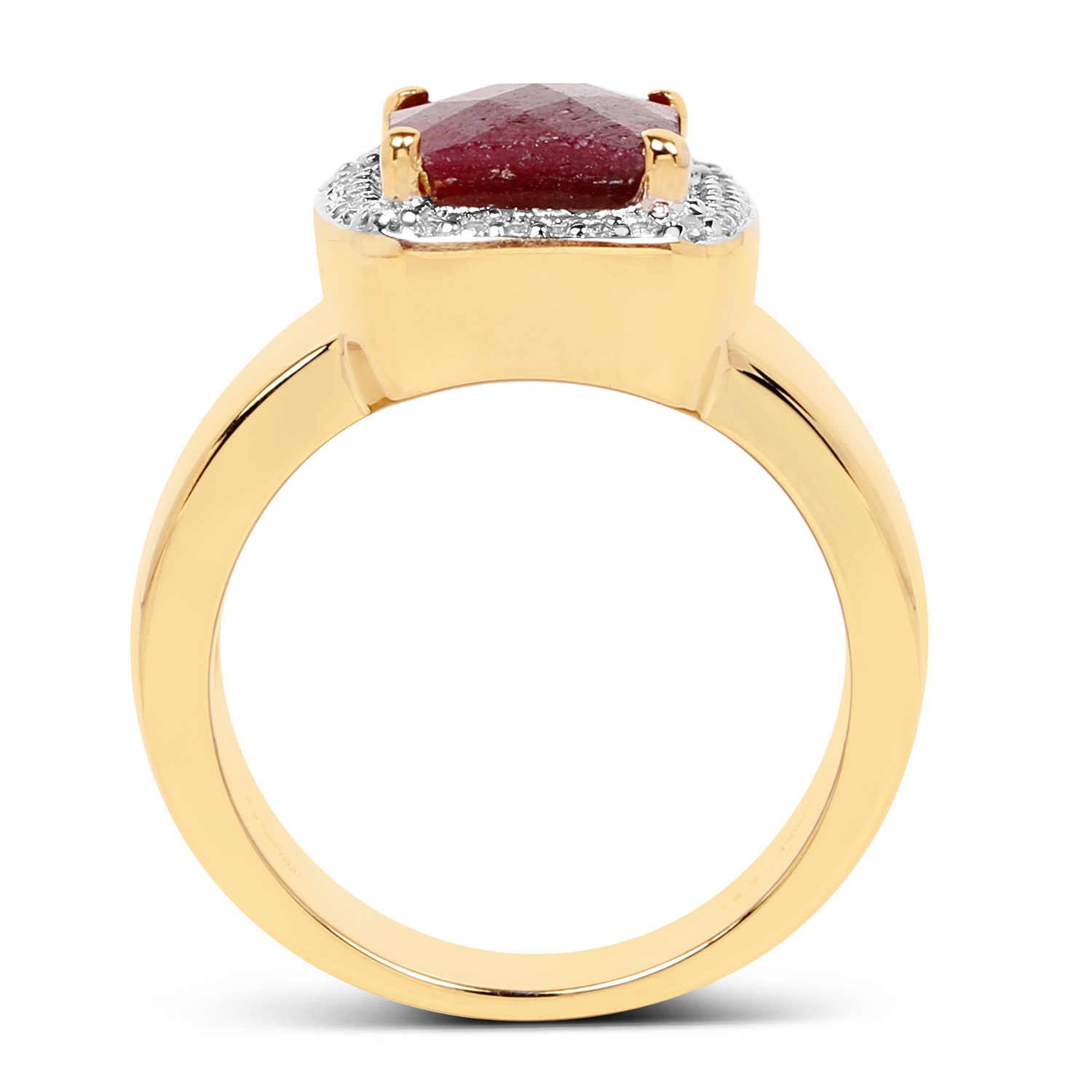 14K Yellow Gold Plated 5.00 Carat Dyed Ruby and White Topaz .925 Sterling Silver Ring