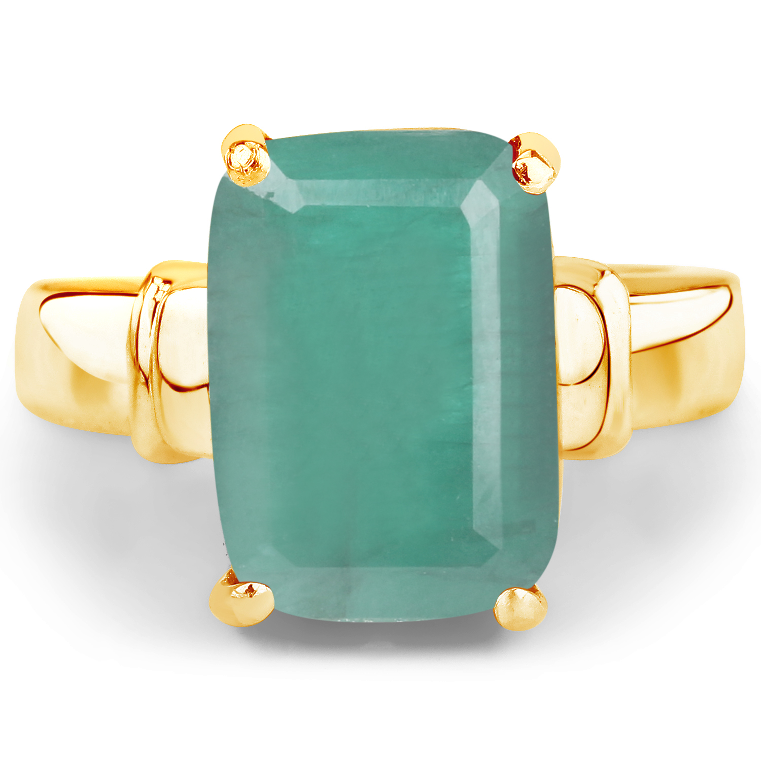 14K Yellow Gold Plated 6.00 Carat Dyed Emerald .925 Sterling Silver Ring