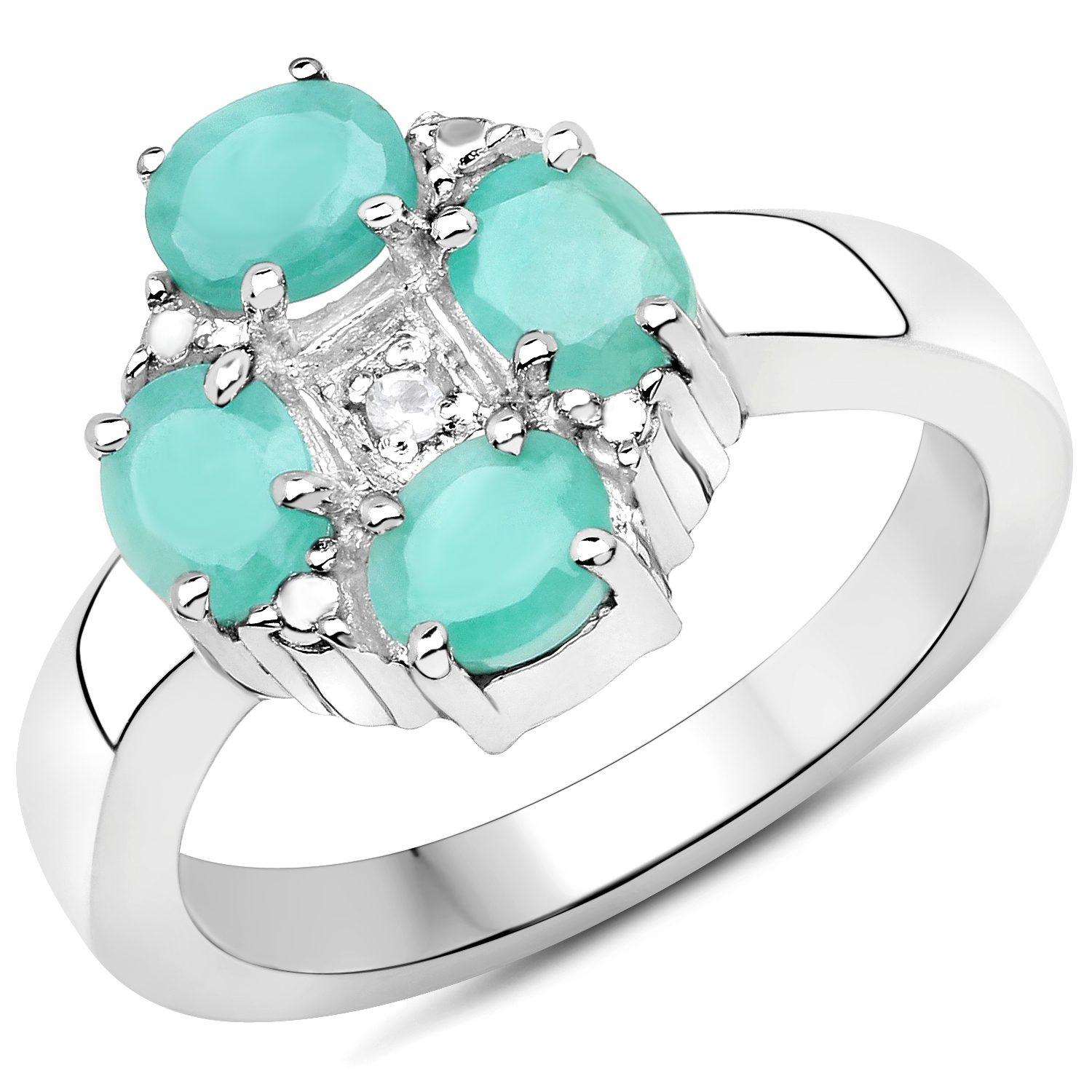 1.14 Carat Genuine Emerald and White Topaz .925 Sterling Silver Ring