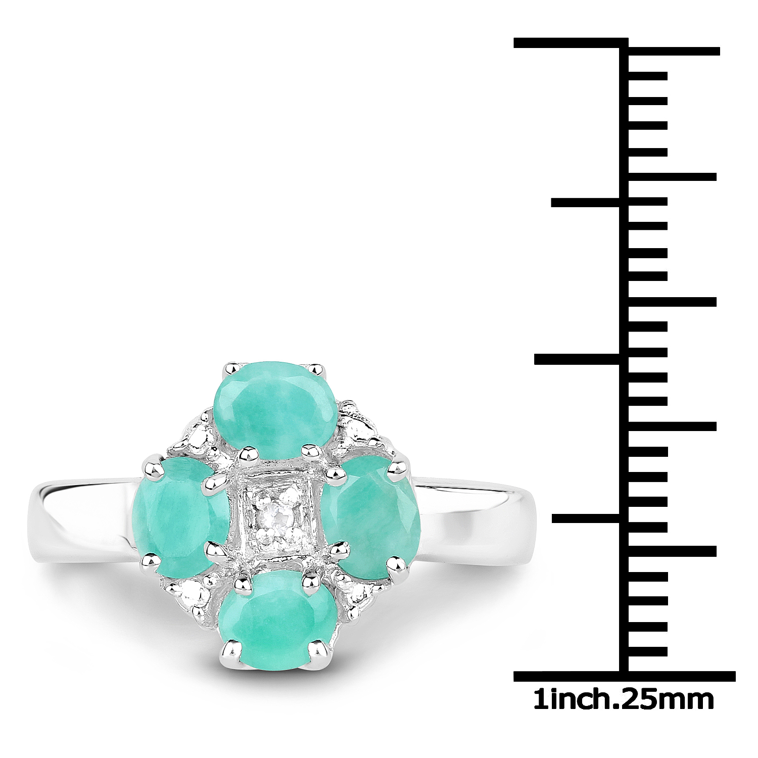 1.14 Carat Genuine Emerald and White Topaz .925 Sterling Silver Ring