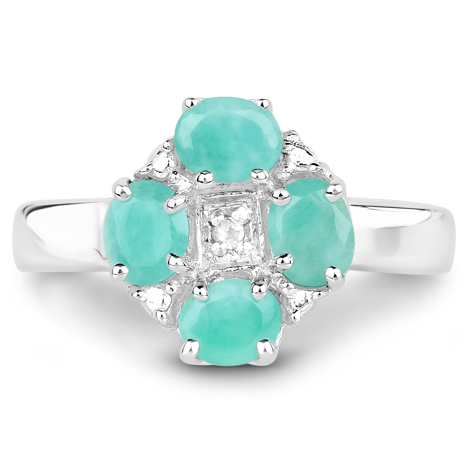 1.14 Carat Genuine Emerald and White Topaz .925 Sterling Silver Ring