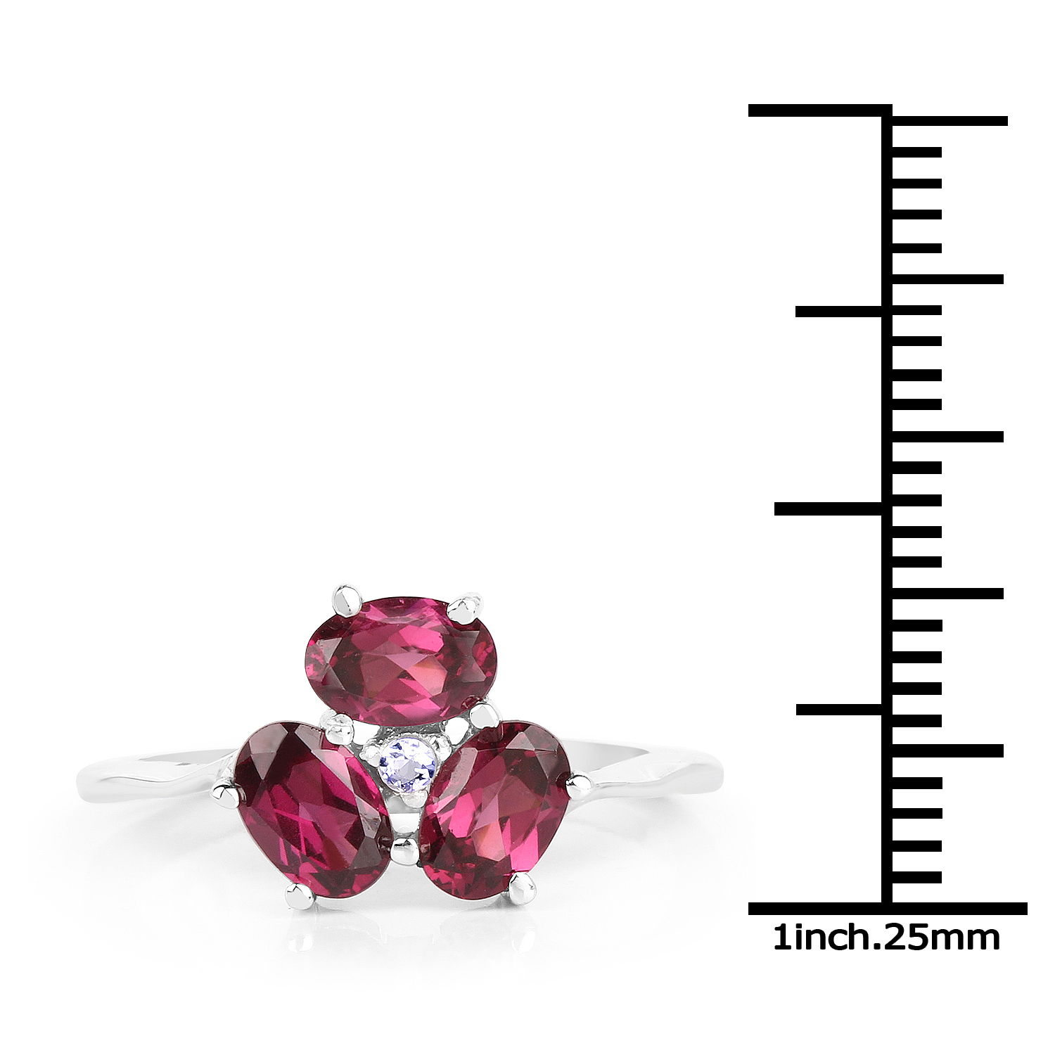1.58 Carat Genuine Rhodolite and Tanzanite .925 Sterling Silver Ring