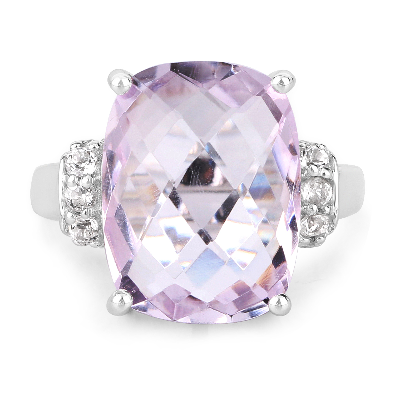 8.57 Carat Genuine Pink Amethyst and White Topaz .925 Sterling Silver Ring