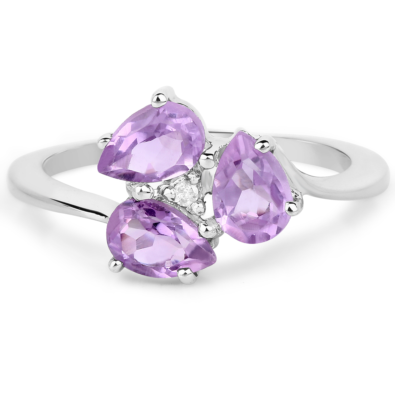 1.13 Carat Genuine Amethyst and White Topaz .925 Sterling Silver Ring