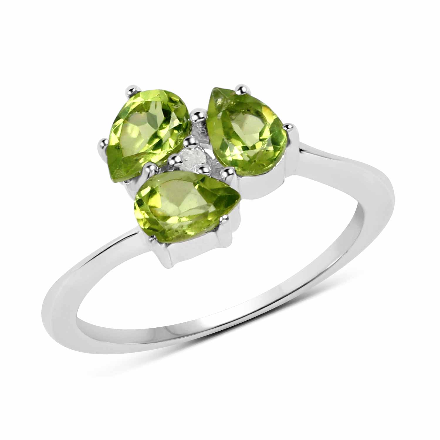 1.22 Carat Genuine Peridot and White Diamond .925 Sterling Silver Ring