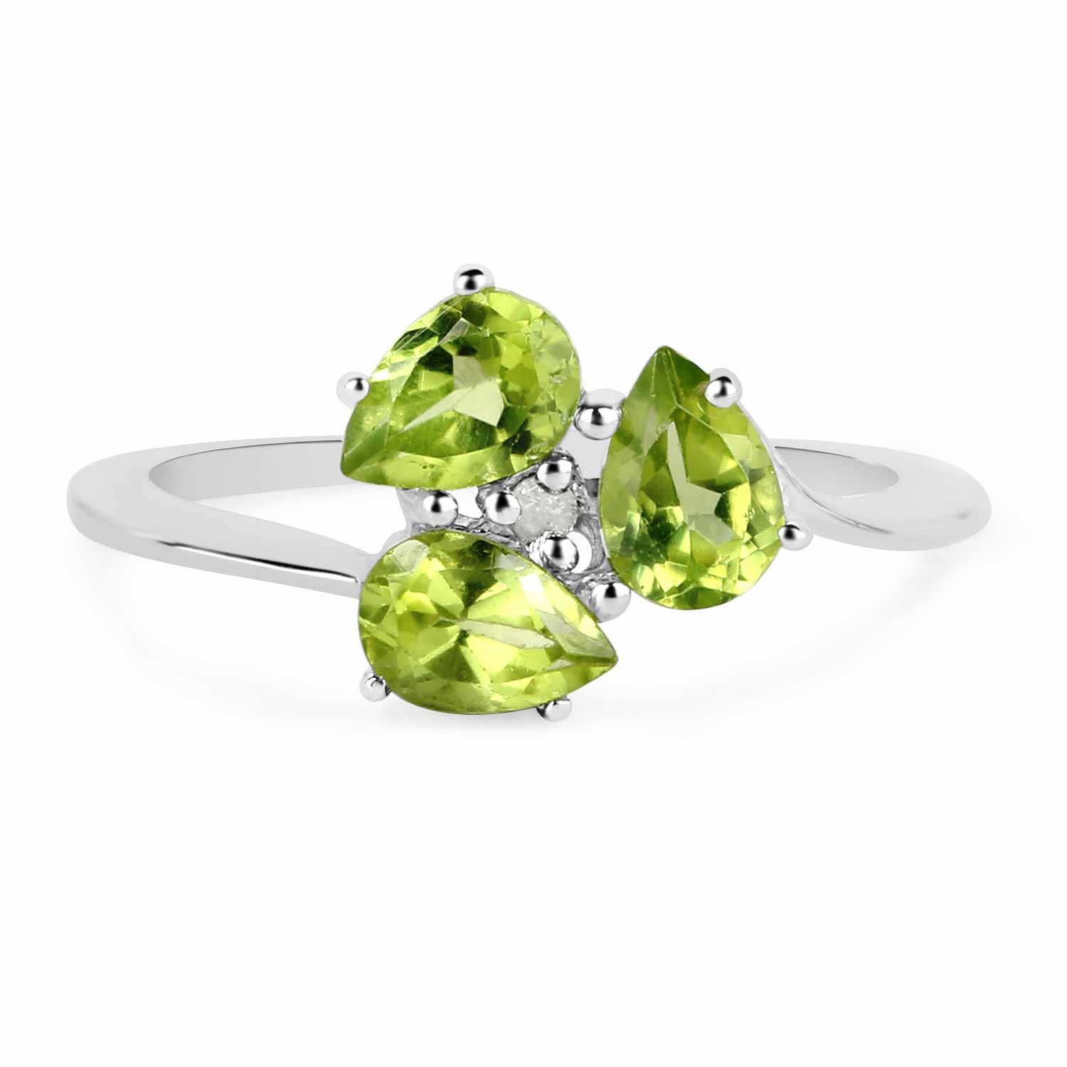 1.22 Carat Genuine Peridot and White Diamond .925 Sterling Silver Ring