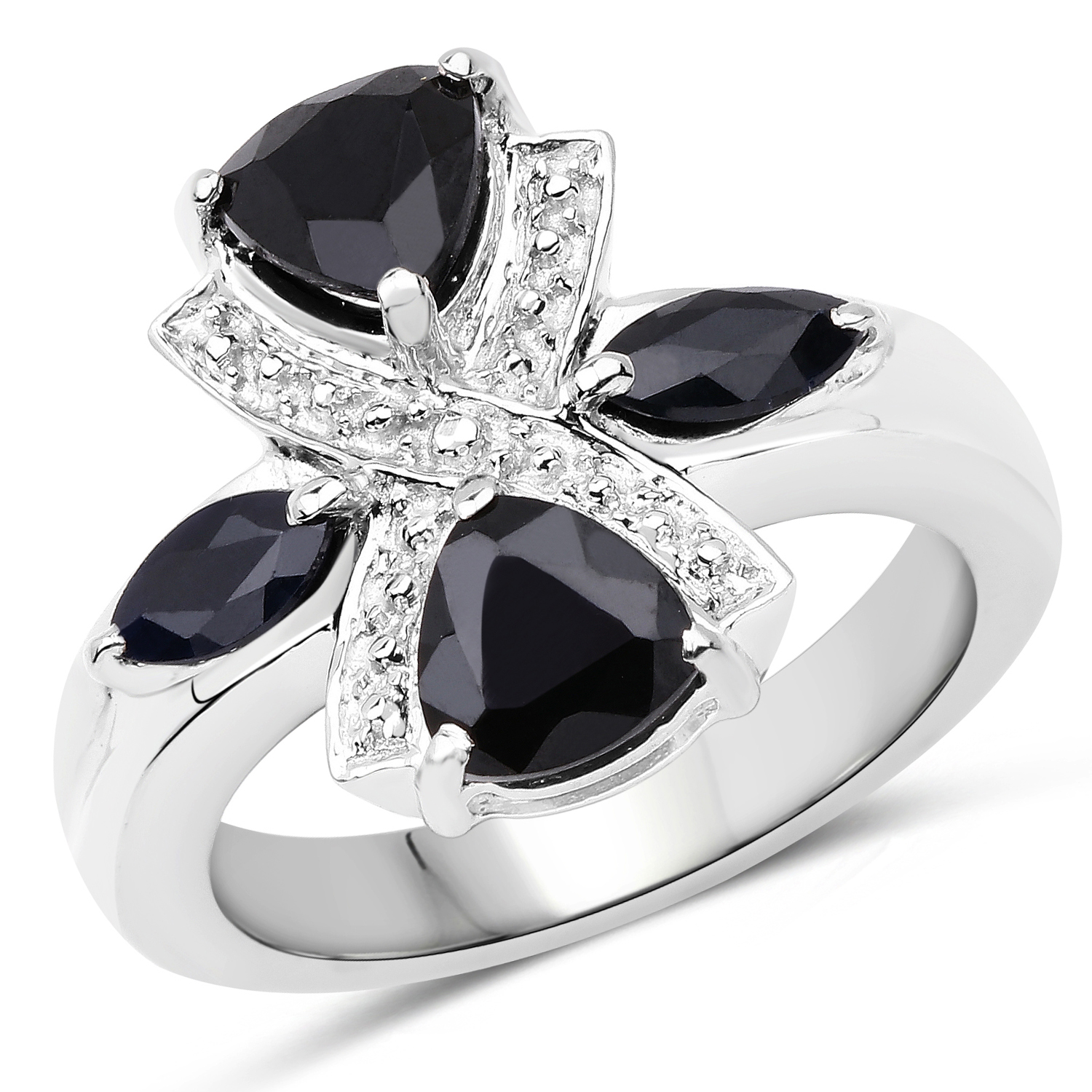 2.20 Carat Genuine Black Sapphire .925 Sterling Silver Ring