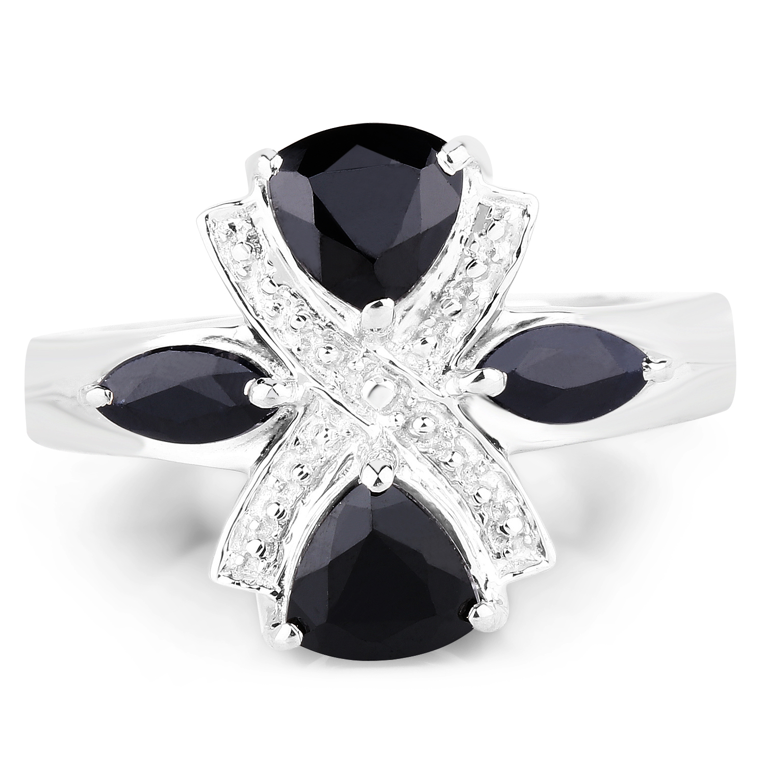 2.20 Carat Genuine Black Sapphire .925 Sterling Silver Ring