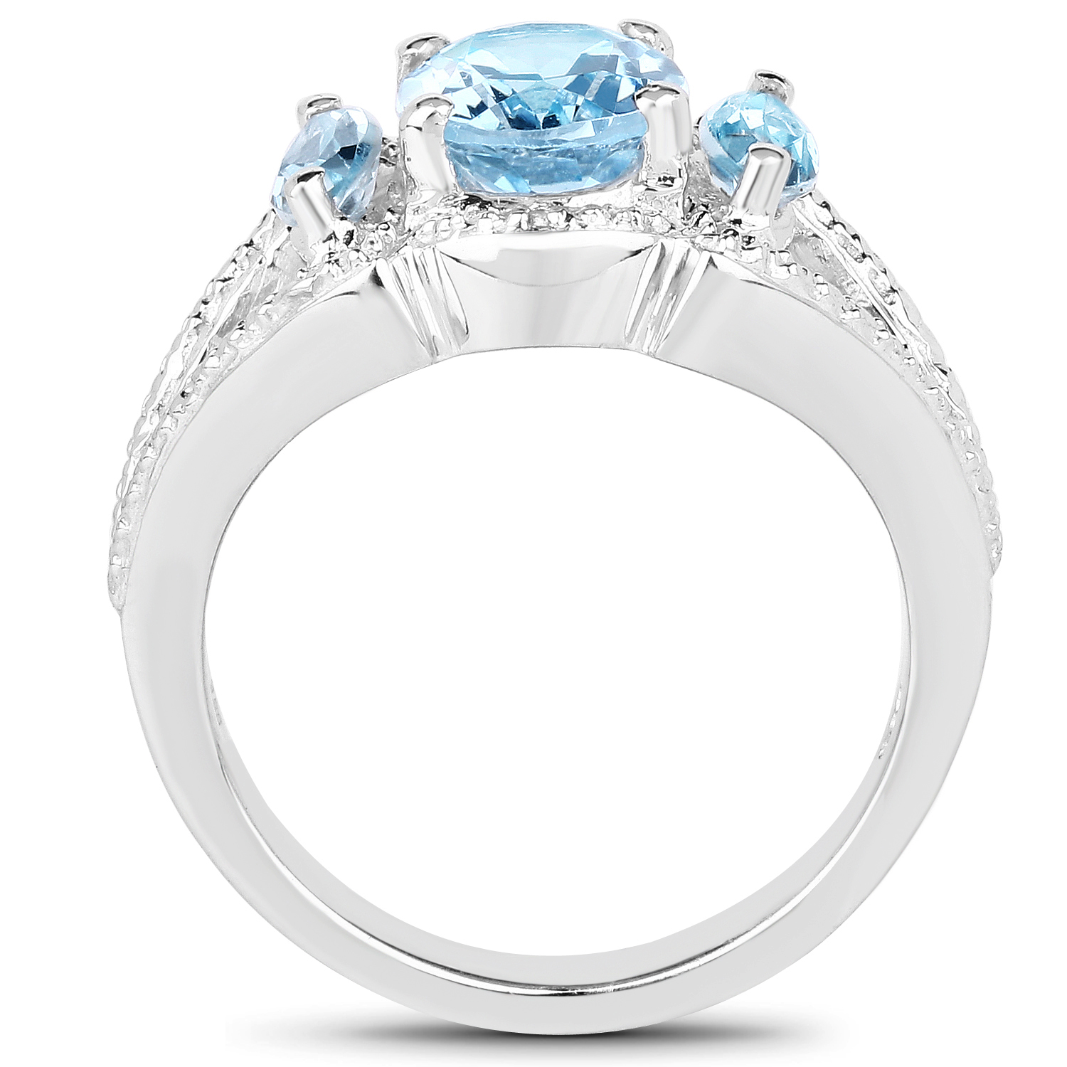 2.61 Carat Genuine Blue Topaz and White Topaz .925 Sterling Silver Ring