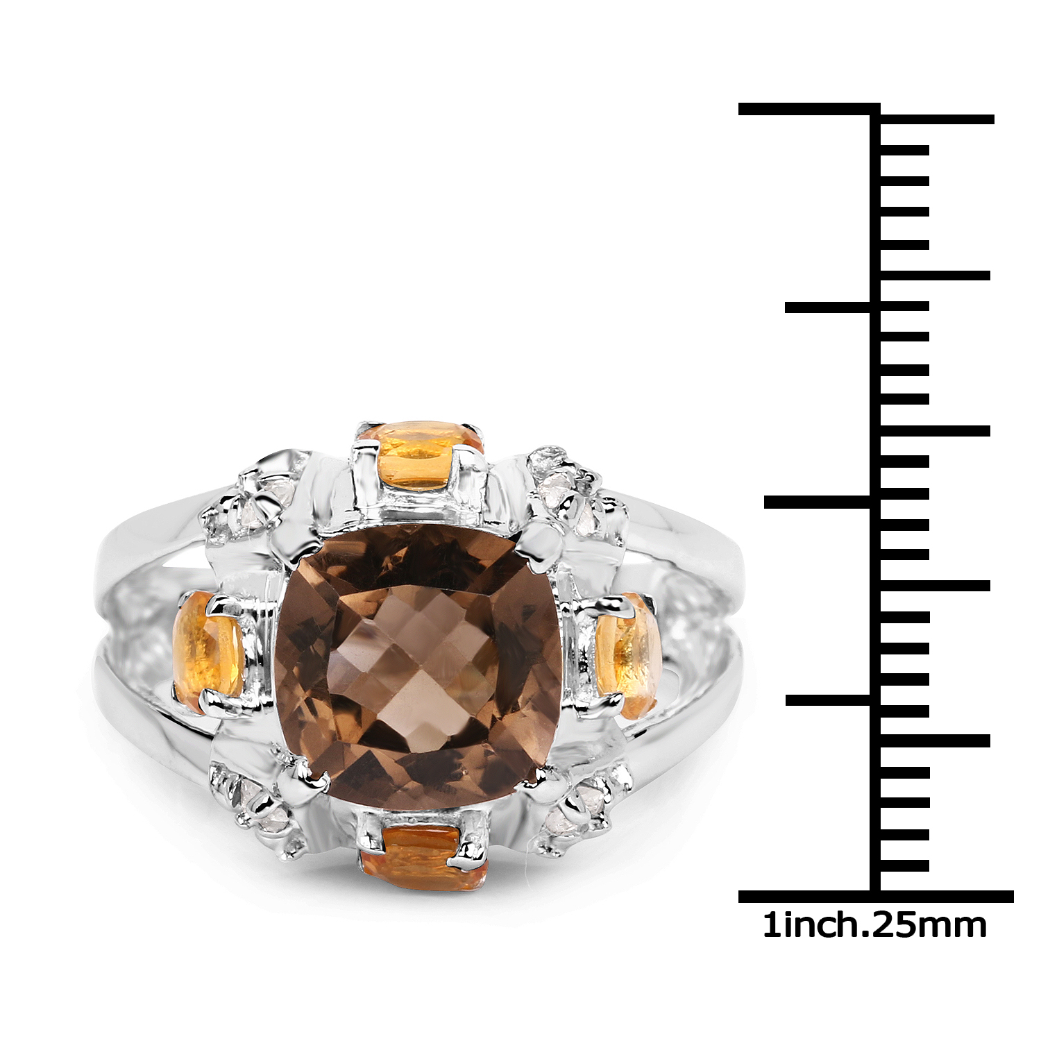 3.60 Carat Genuine Smoky Quartz, Citrine & White Topaz .925 Sterling Silver Ring