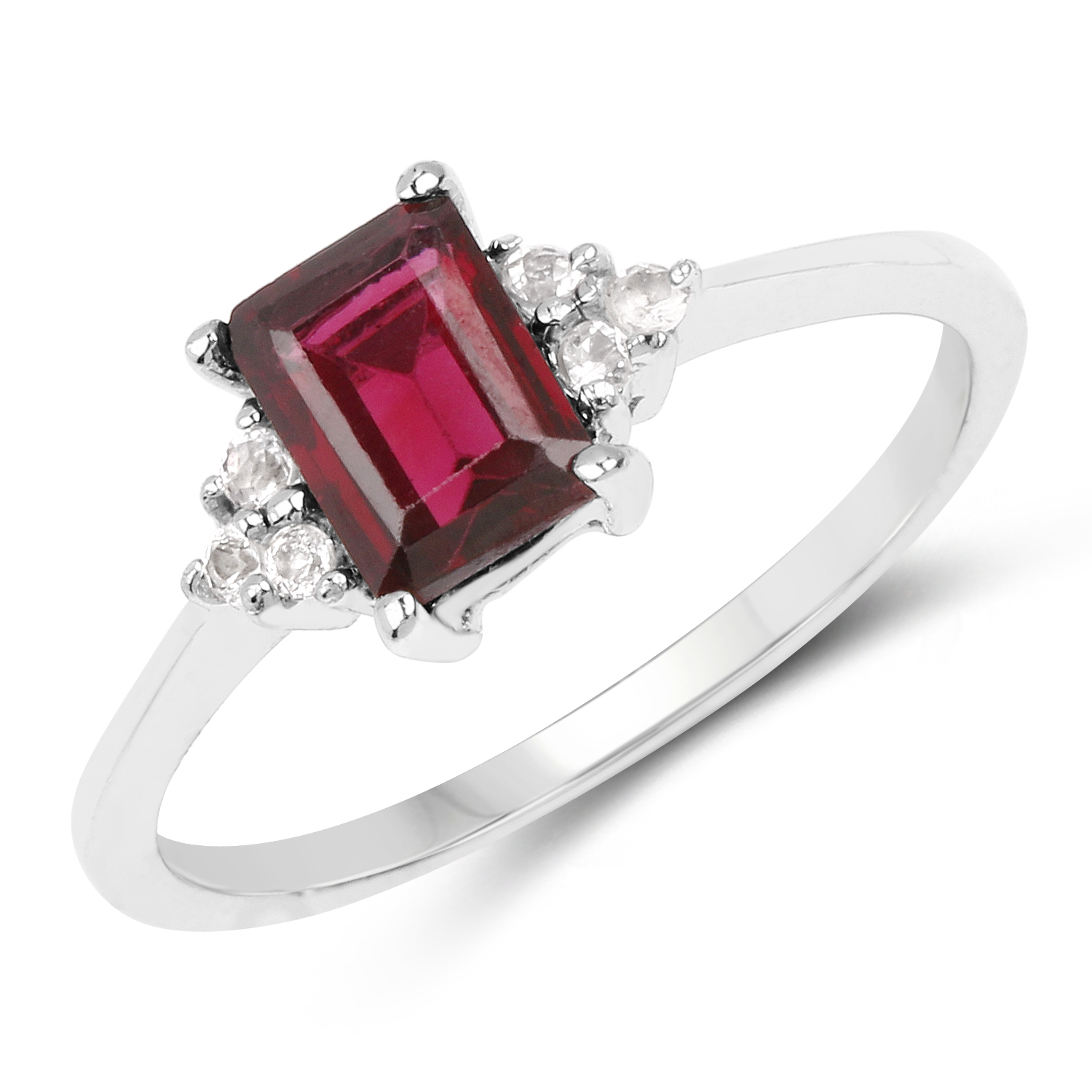 1.32 Carat Genuine Garnet and White Topaz .925 Sterling Silver Ring