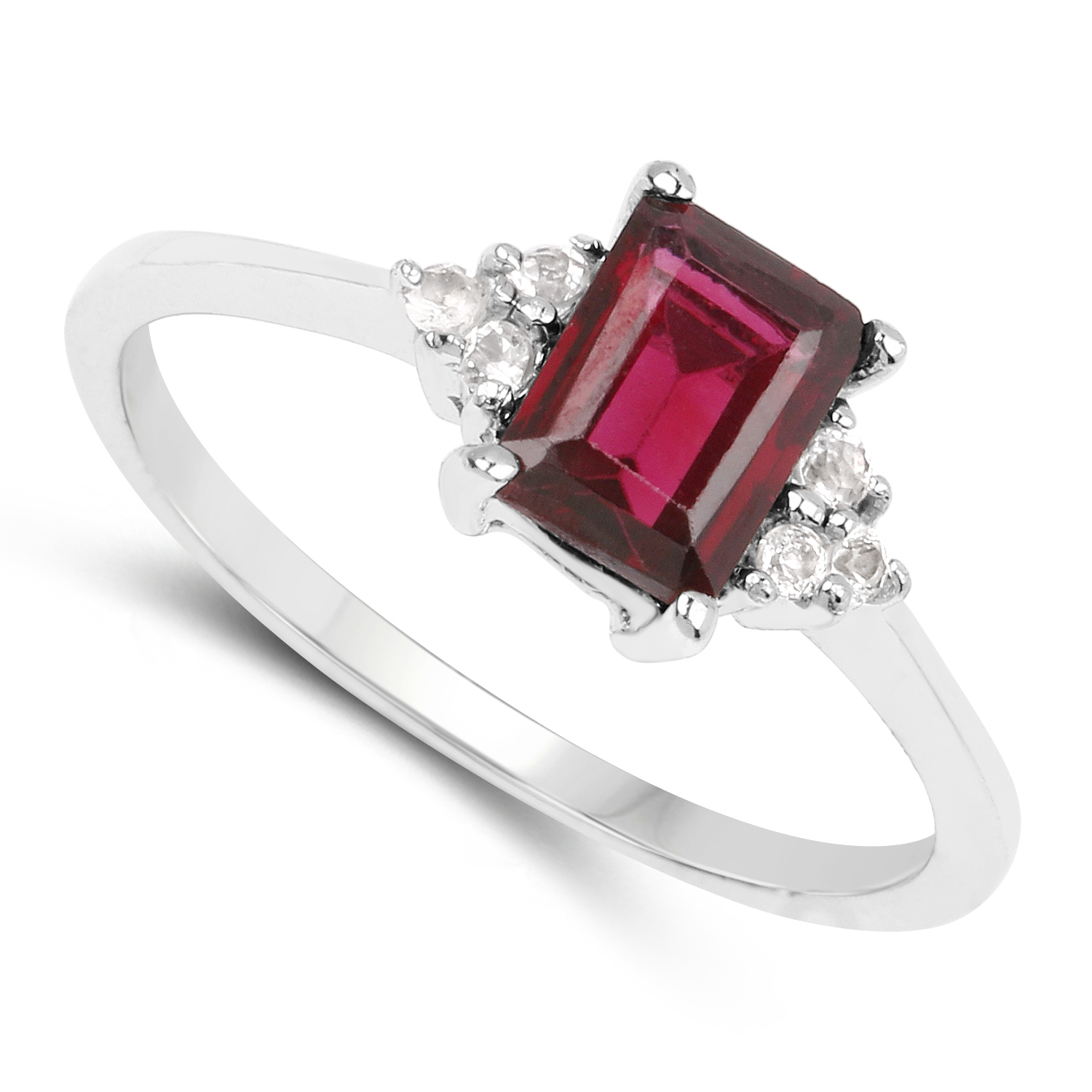 1.32 Carat Genuine Garnet and White Topaz .925 Sterling Silver Ring