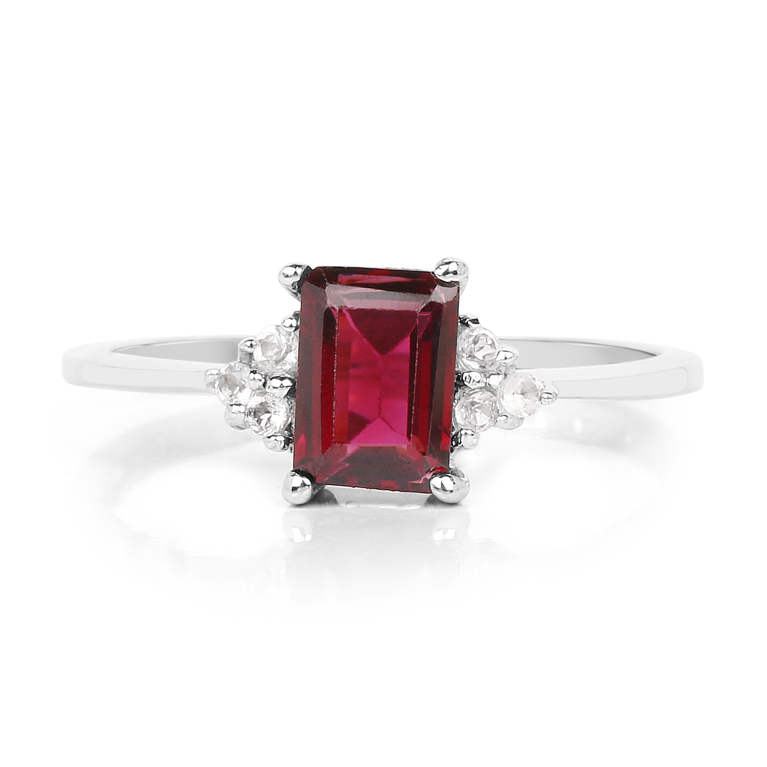 1.32 Carat Genuine Garnet and White Topaz .925 Sterling Silver Ring